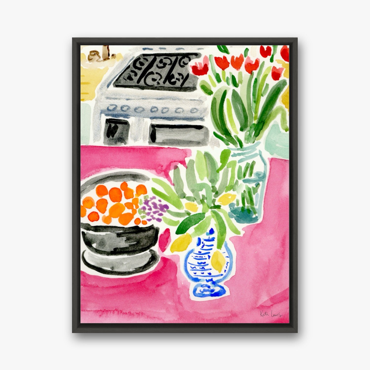A Joyful Kitchen in a black gallery float frame