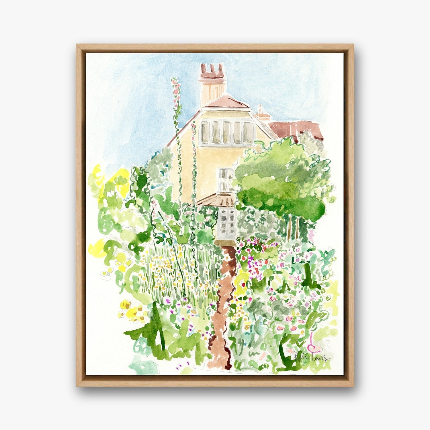 Bell and Grant's Garden in a Natural Oak float frame