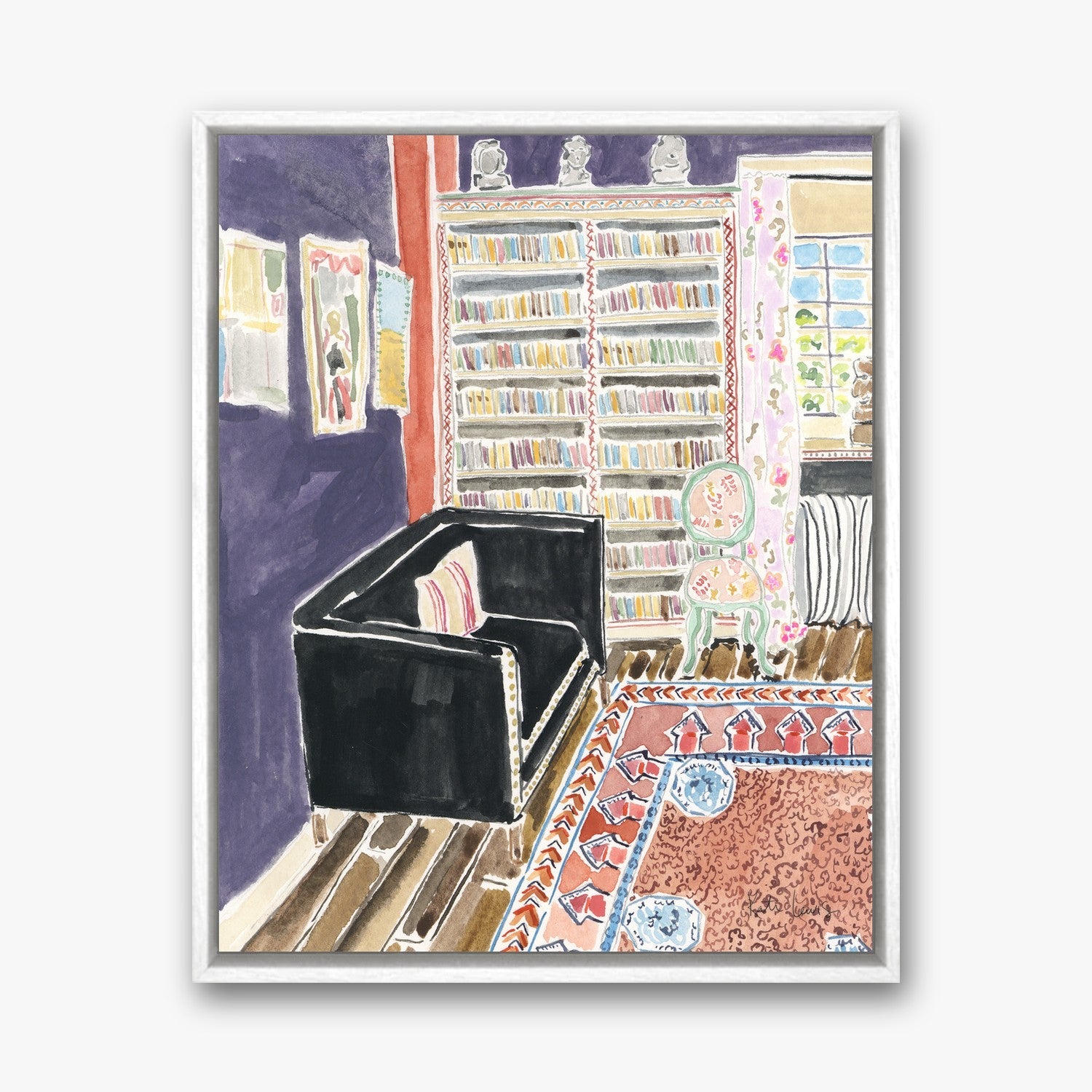 Bell and Grant's Library in a White float frame