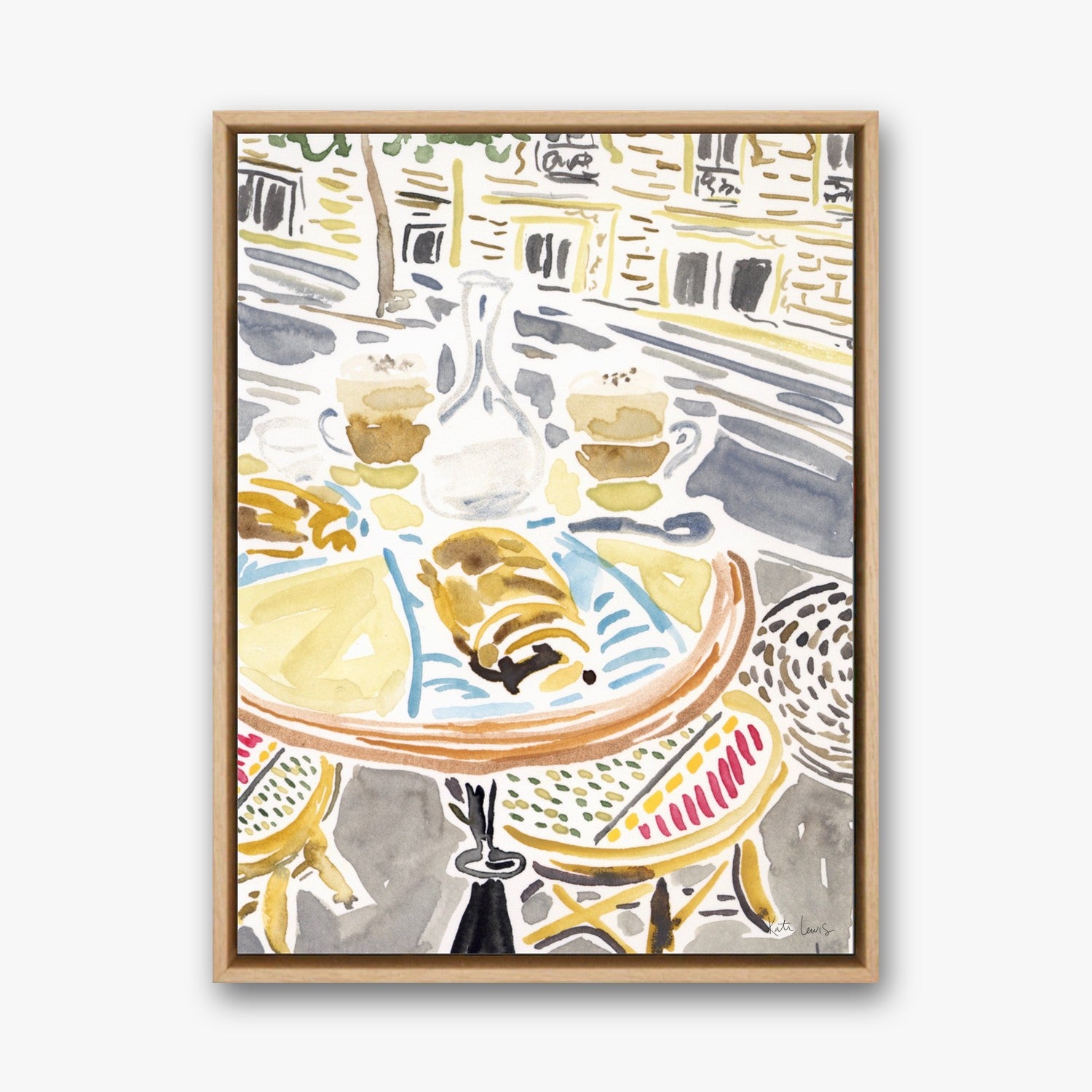 Breakfast in Paris by Kate Lewis in a natural oak frame