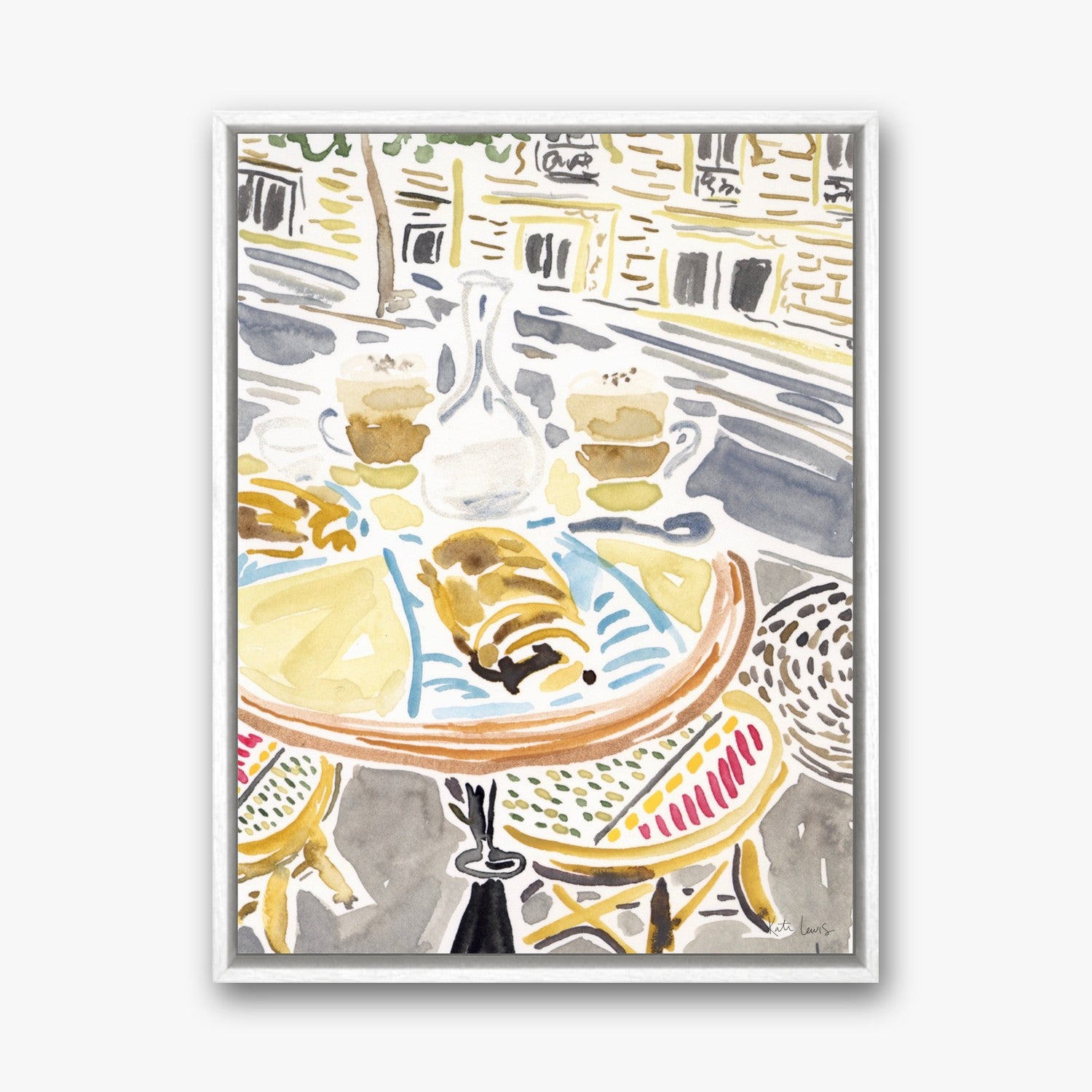 Breakfast in Paris by Kate Lewis in a white frame