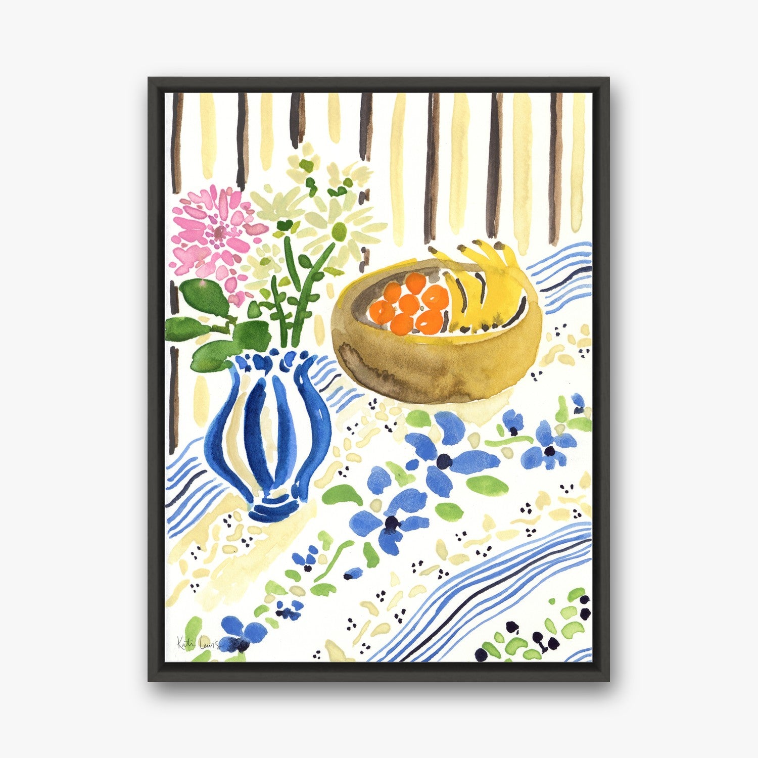 Breakfast with Flowers by Kate Lewis in a black frame