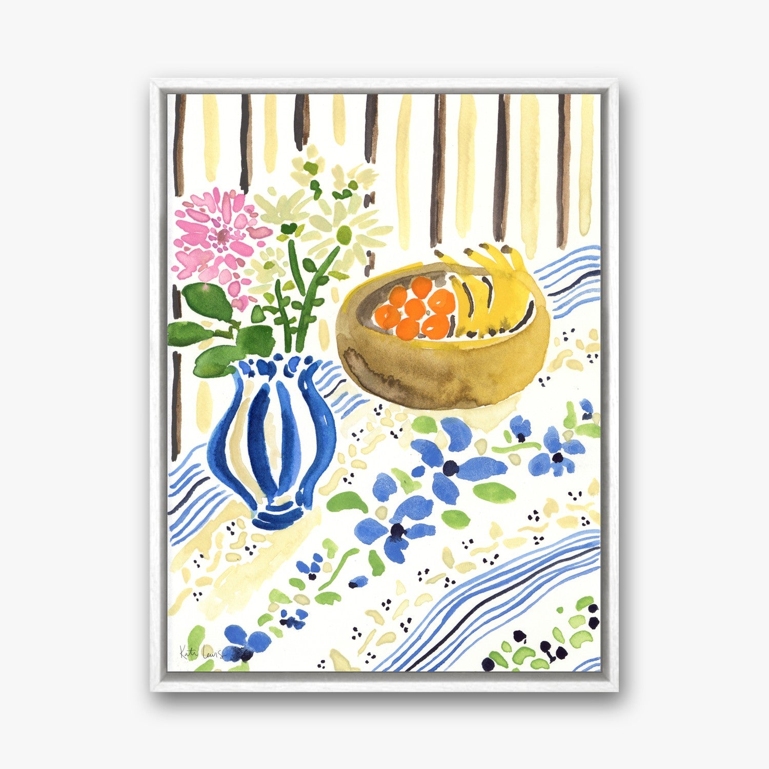 Breakfast with Flowers by Kate Lewis in a white frame