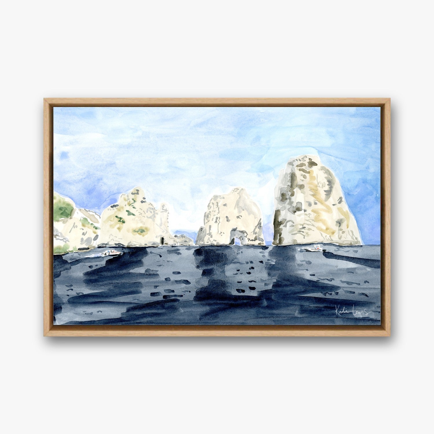 Capri Seascape by Kate Lewis in a natural oak frame