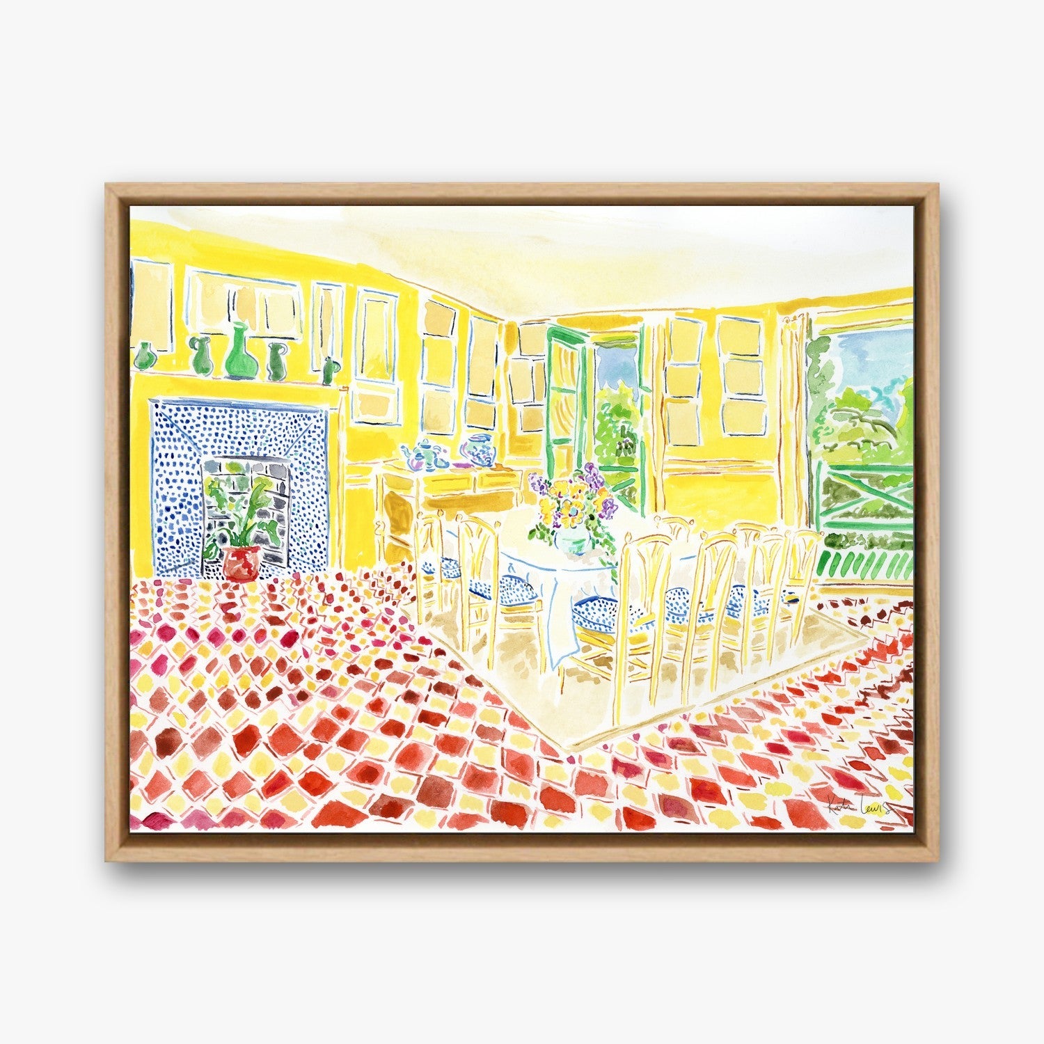 Claude Monet's Dining Room in a Natural Oak float frame