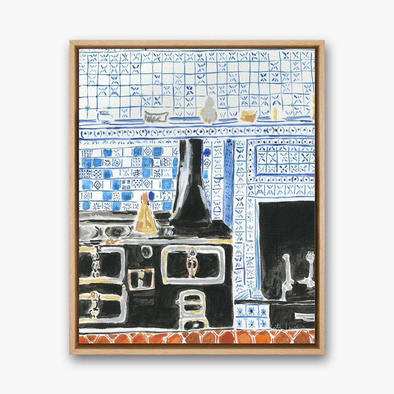 Claude Monet's Kitchen in a Natural Oak float frame