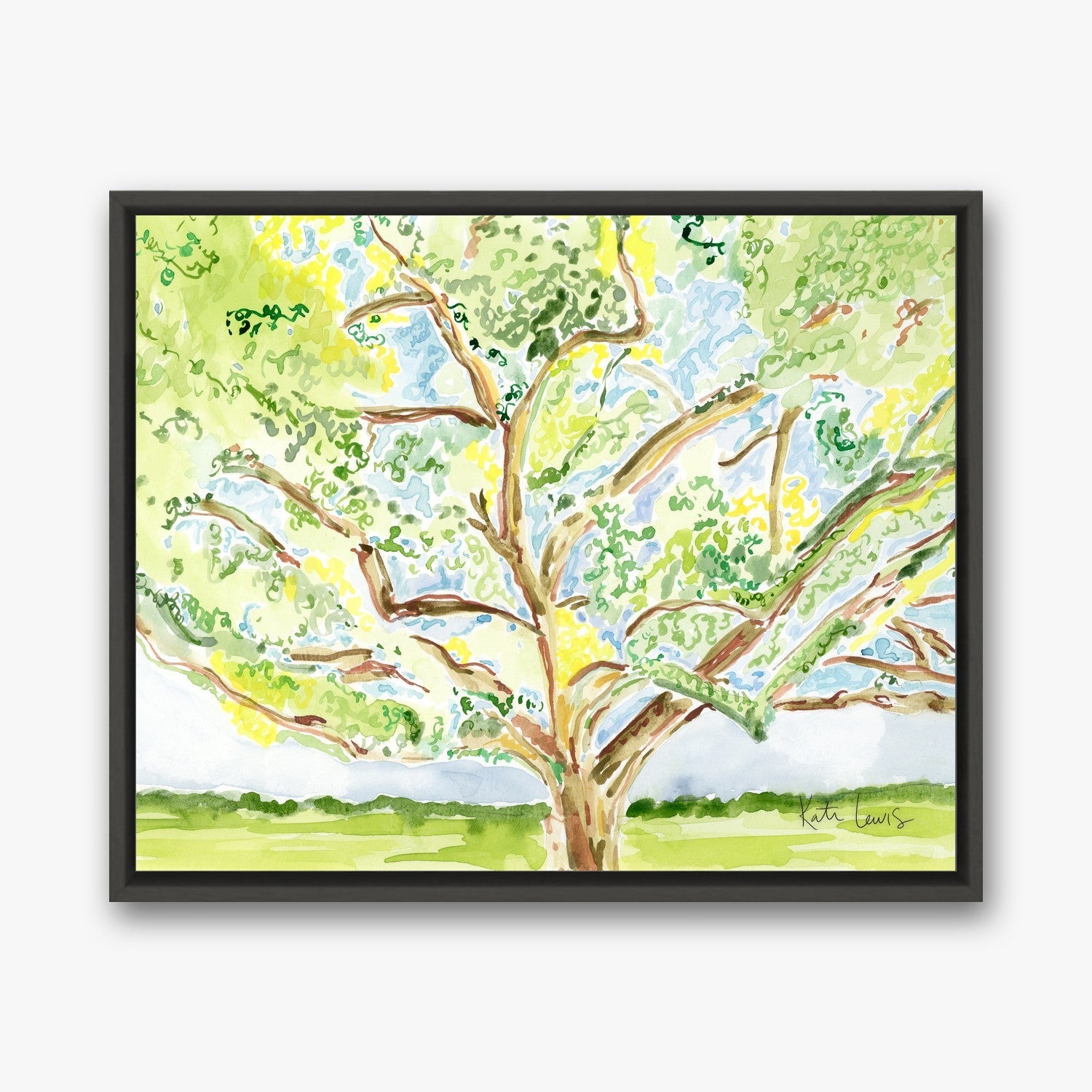 Clementine Hunter's Oak Tree in a Black float frame