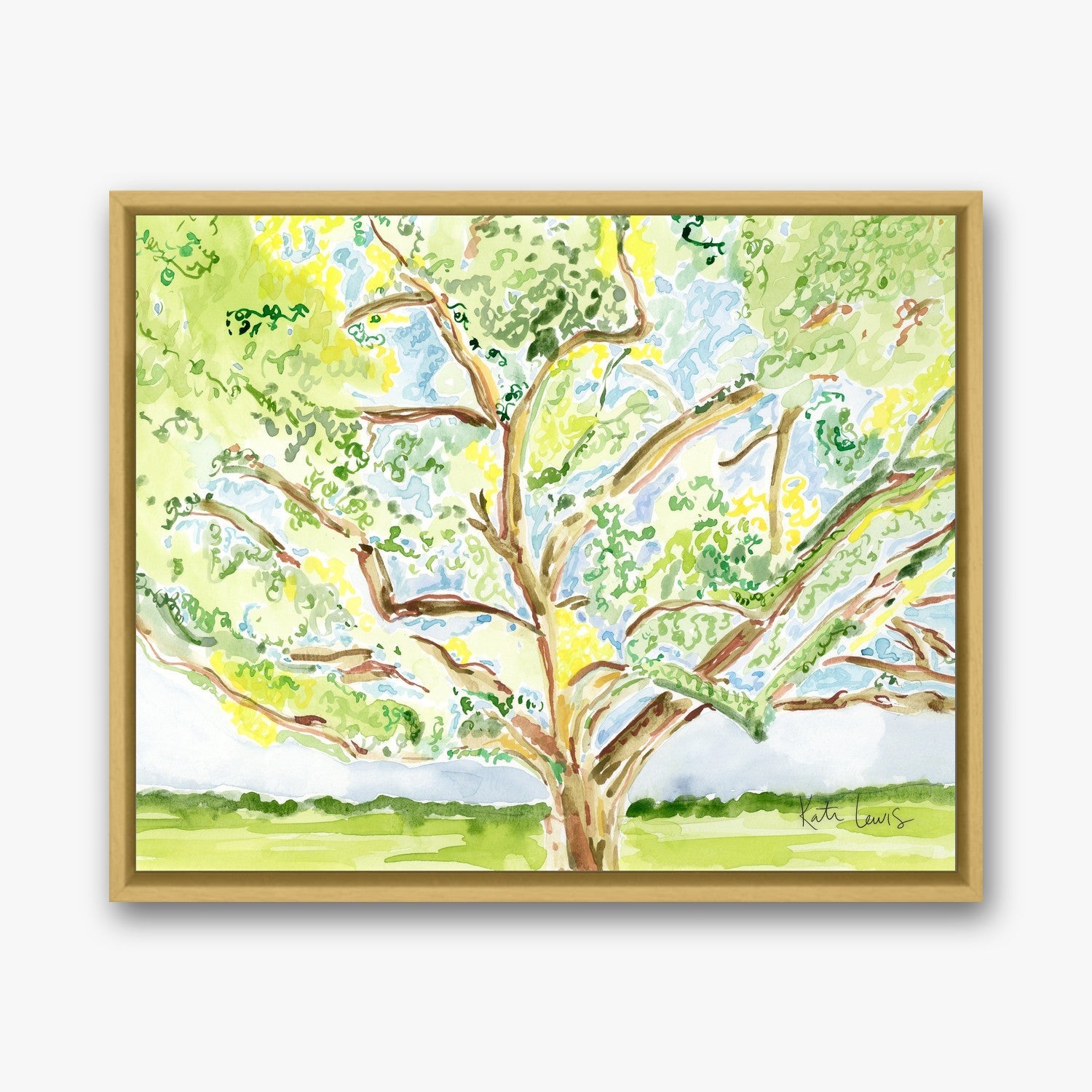 Clementine Hunter's Oak Tree in a Gold float frame