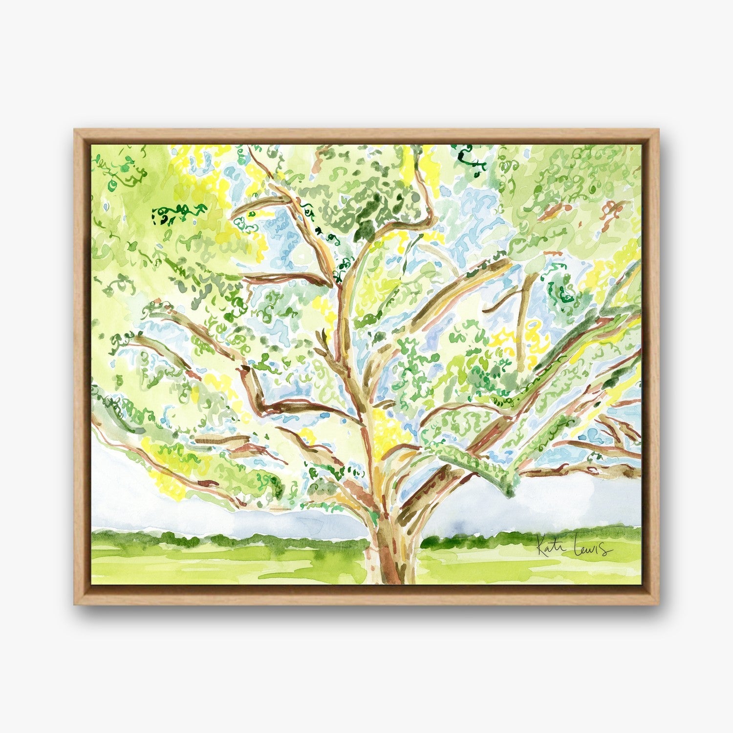 Clementine Hunter's Oak Tree in a Natural Oak float frame