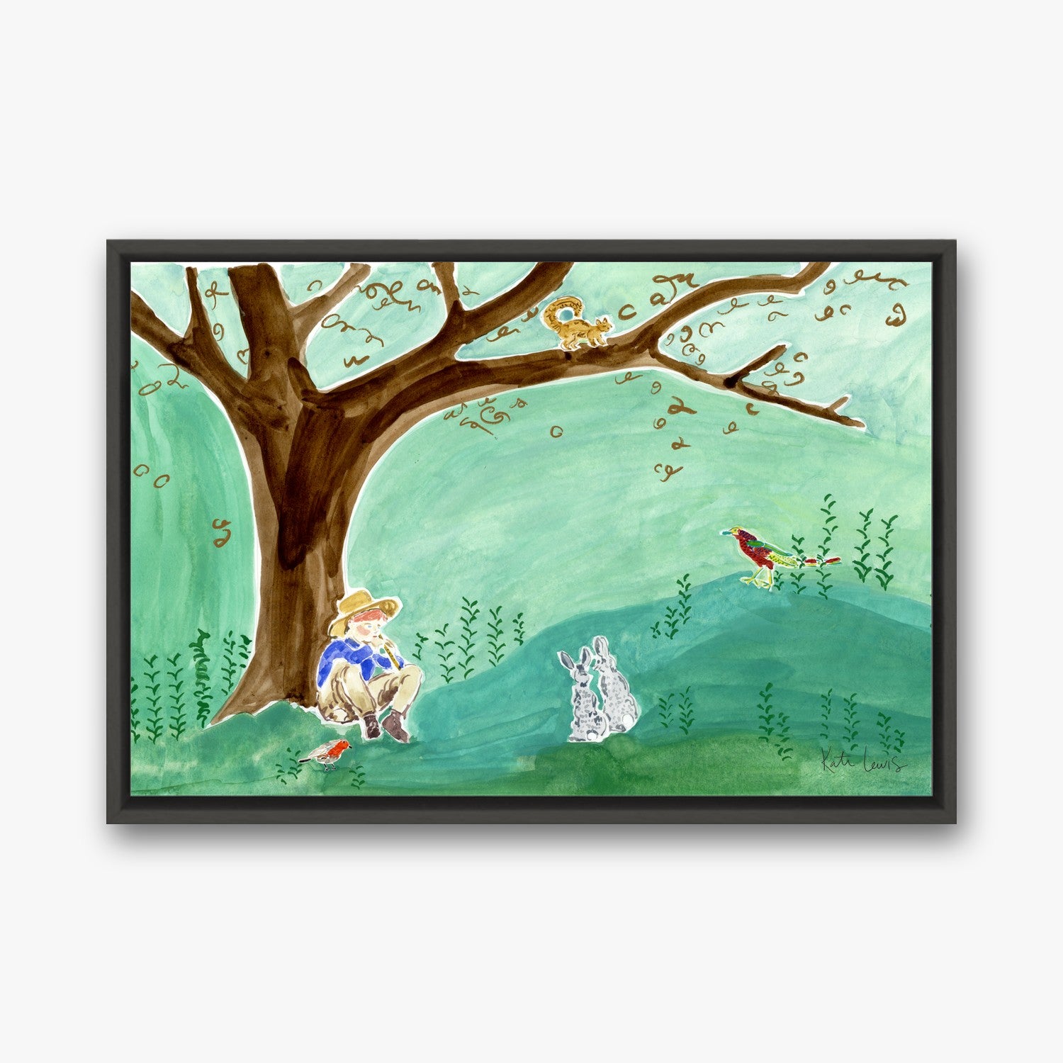 Dickon Under the Tree in a black gallery float frame