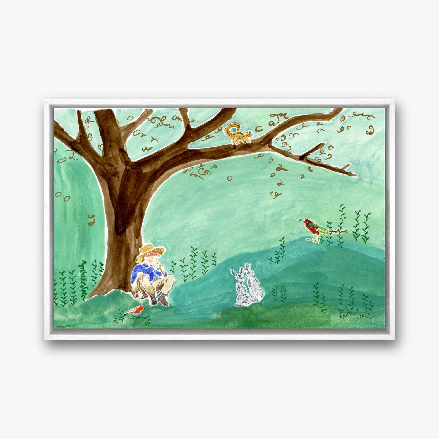 Dickon Under the Tree in a white gallery float frame