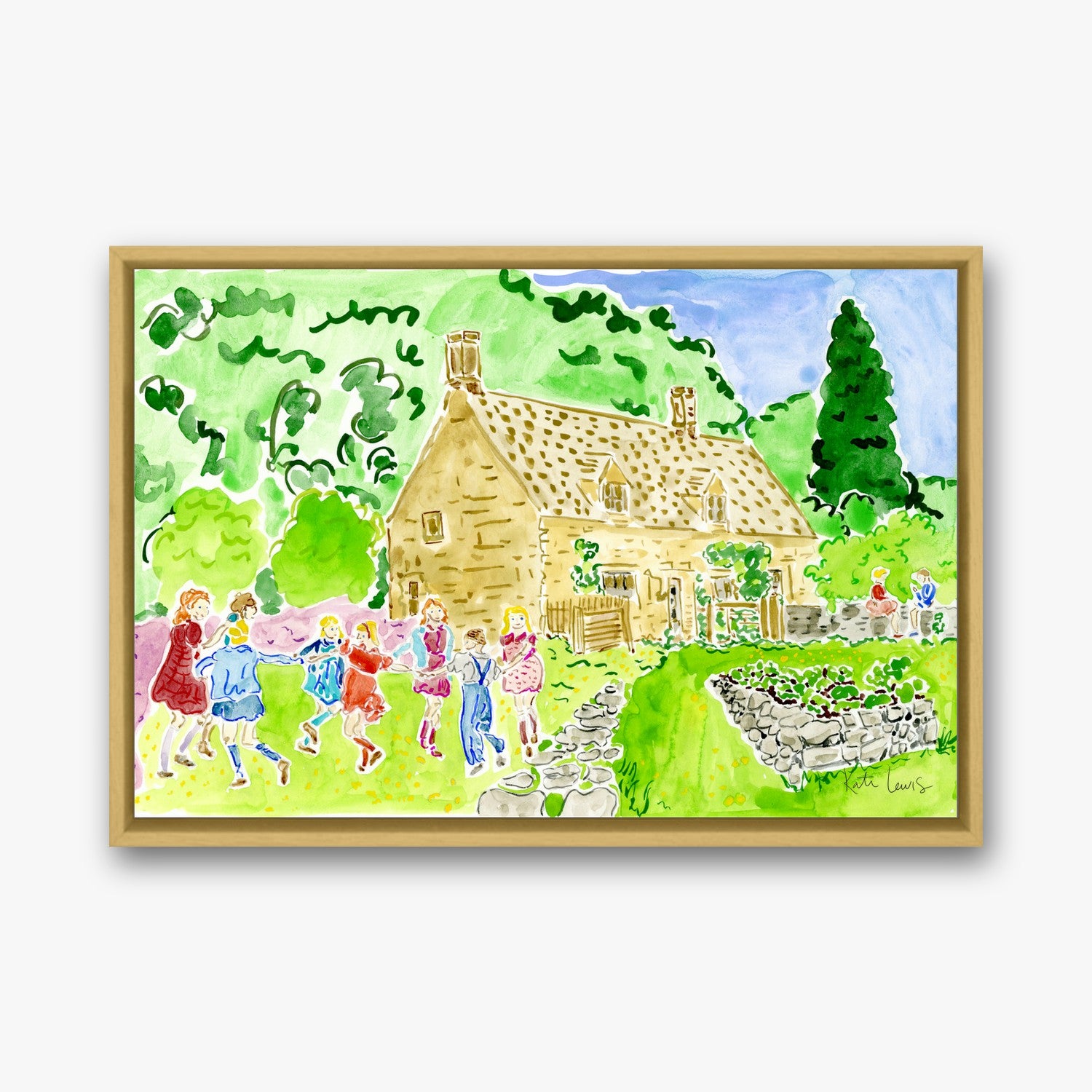Dickon's Cottage in a gold gallery float frame