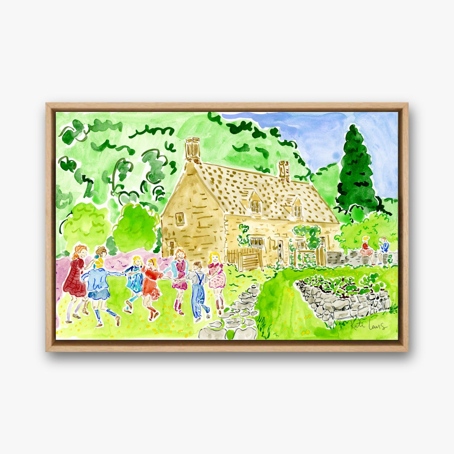 Dickon's Cottage in a natural oak gallery float frame