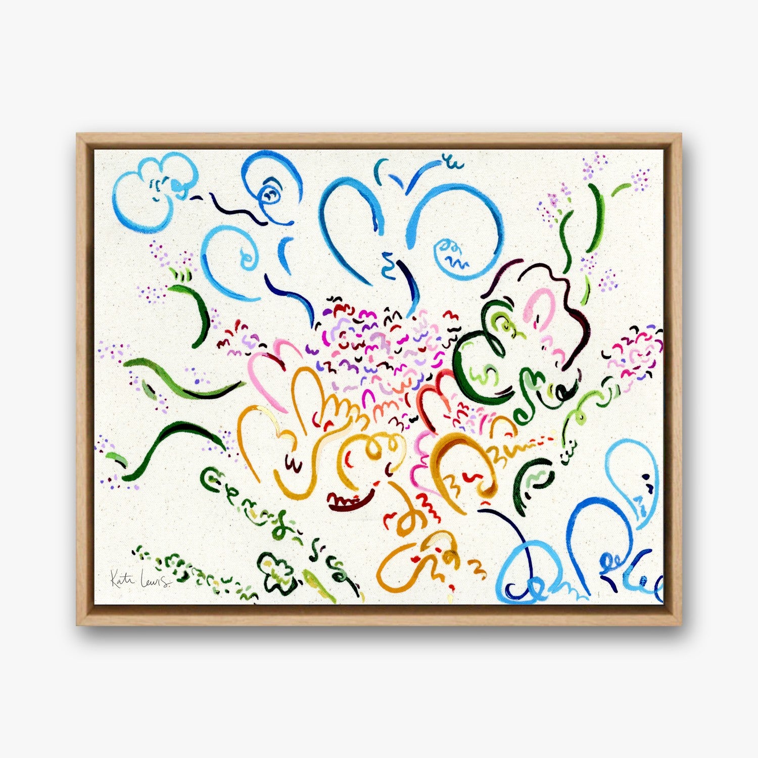 Flower Flow by Kate Lewis in a natural oak frame