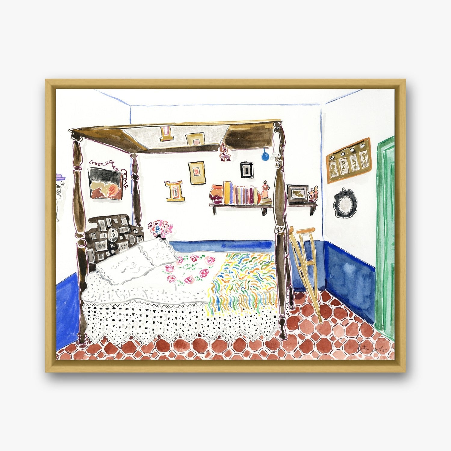 Frida Kahlo's Bedroom in a Gold float frame