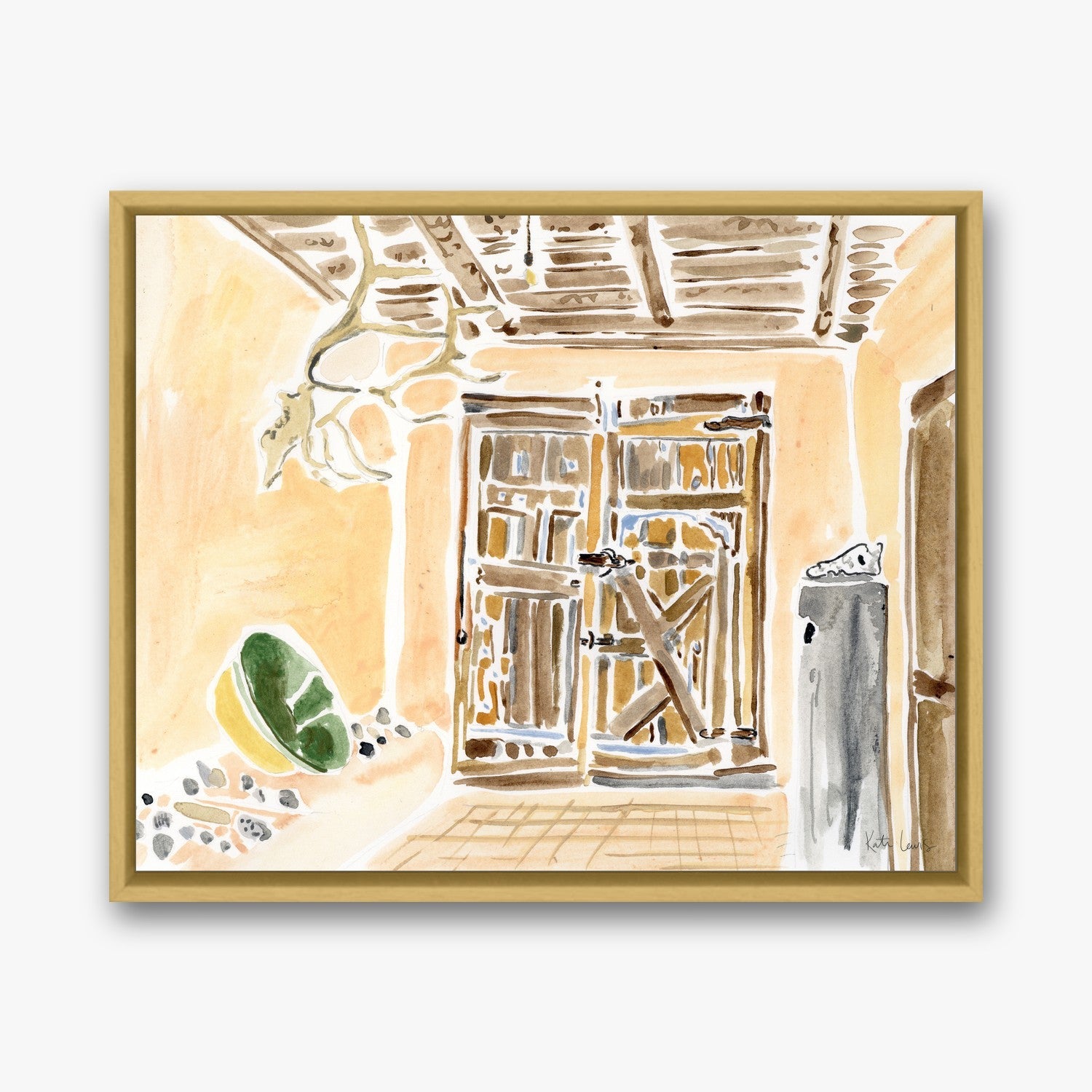 Georgia O'Keeffe's Door in a Gold float frame