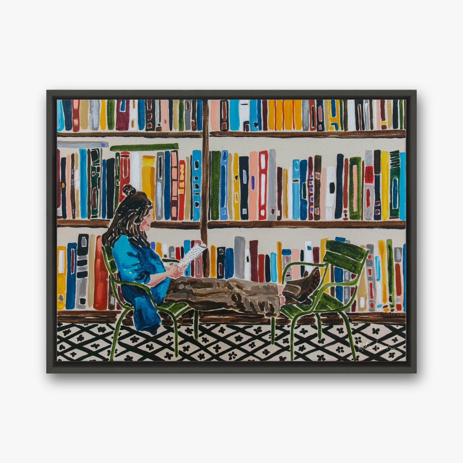 Girl in Chair in a Black float frame