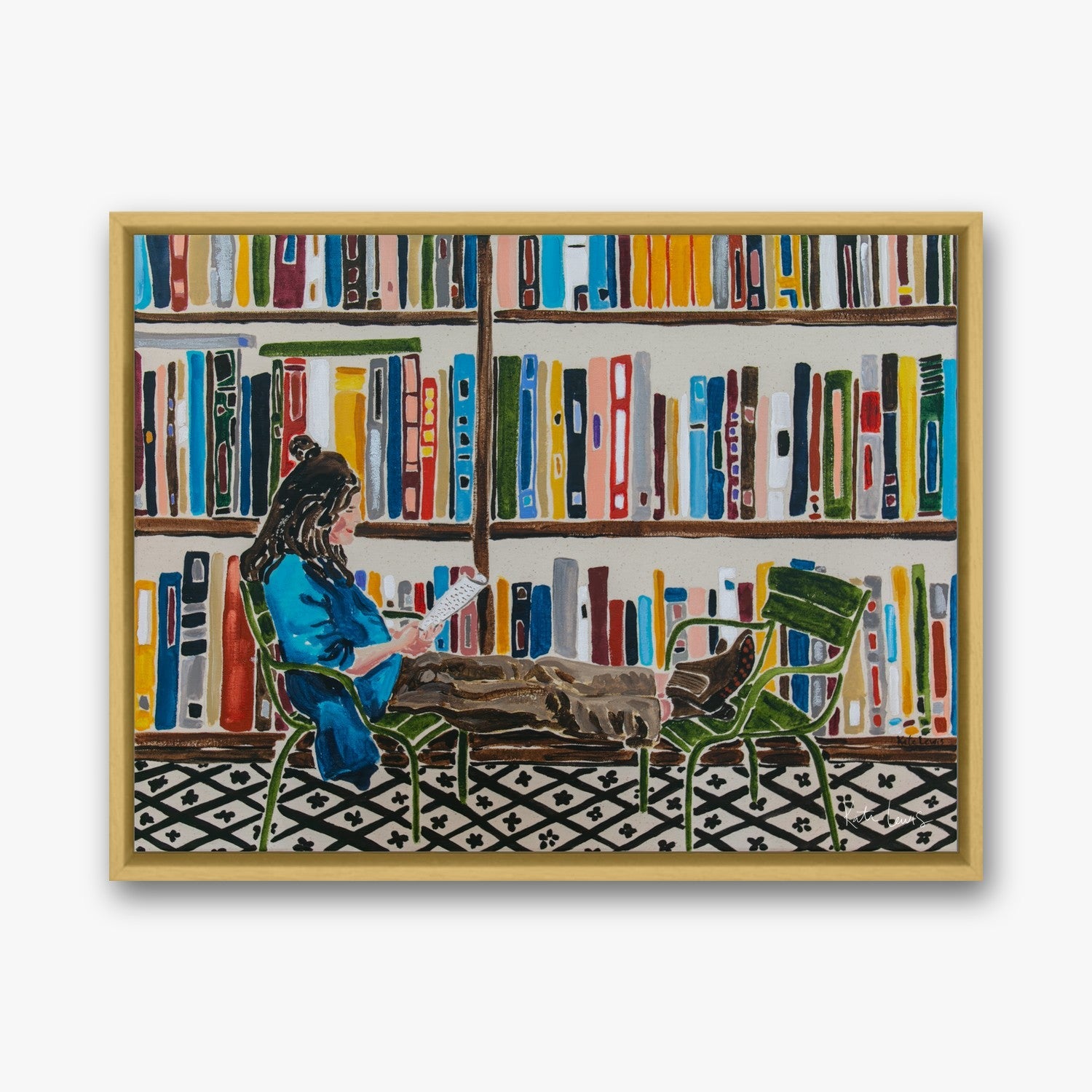 Girl in Chair in a Gold float frame