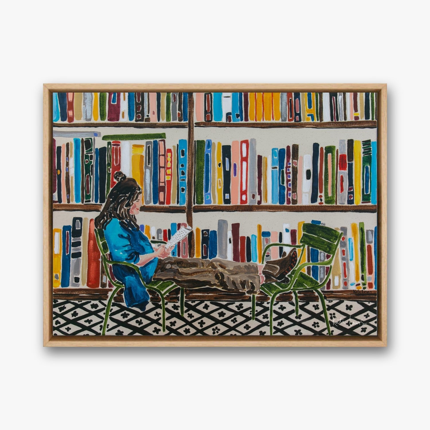 Girl in Chair in a Natural Oak float frame