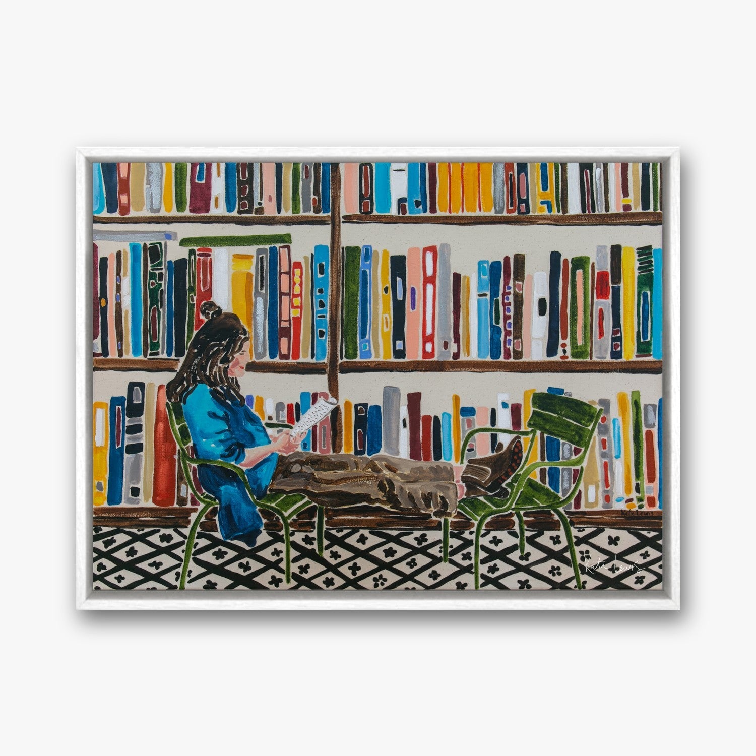 Girl in Chair in a White float frame