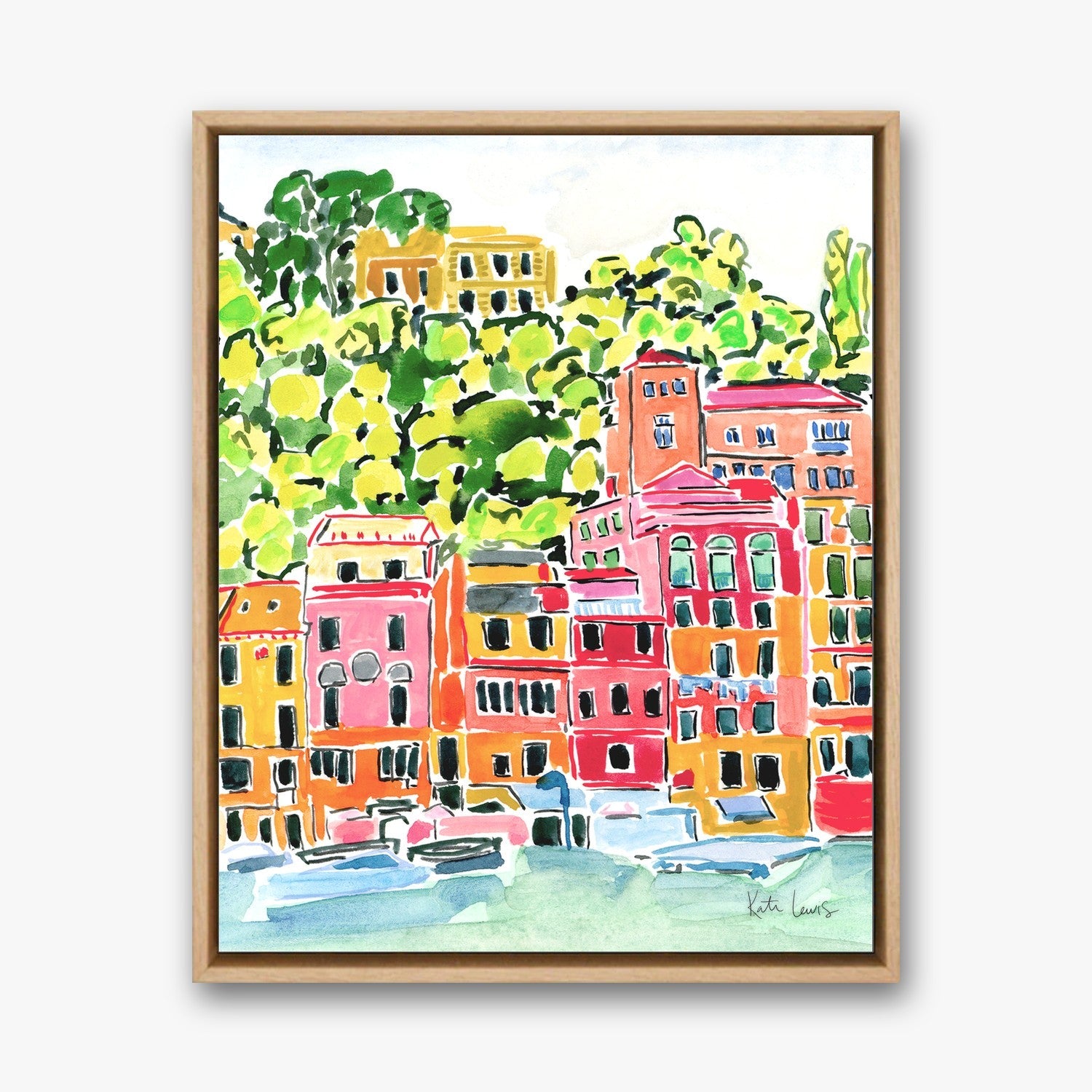 Harbor Boats in a Natural Oak float frame
