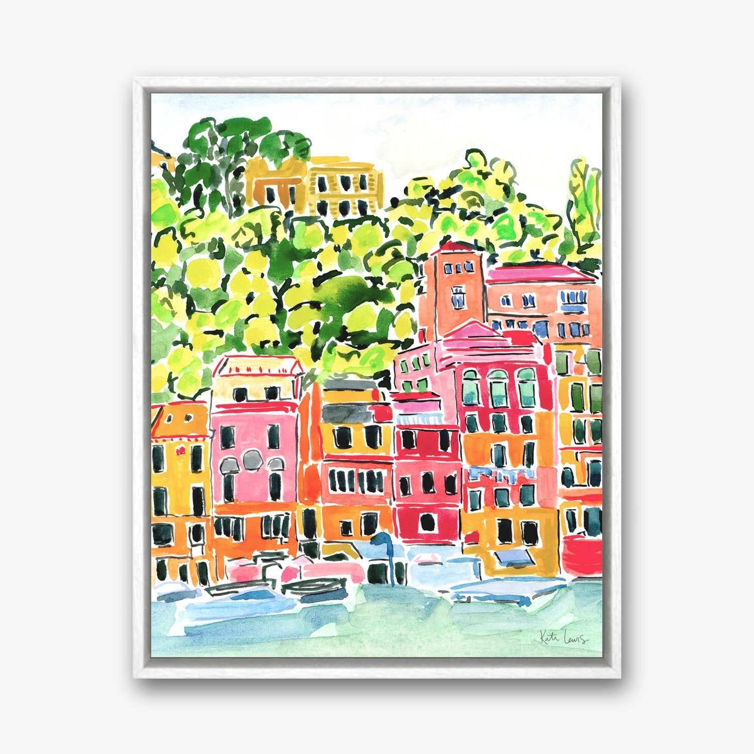 Harbor Boats in a White float frame