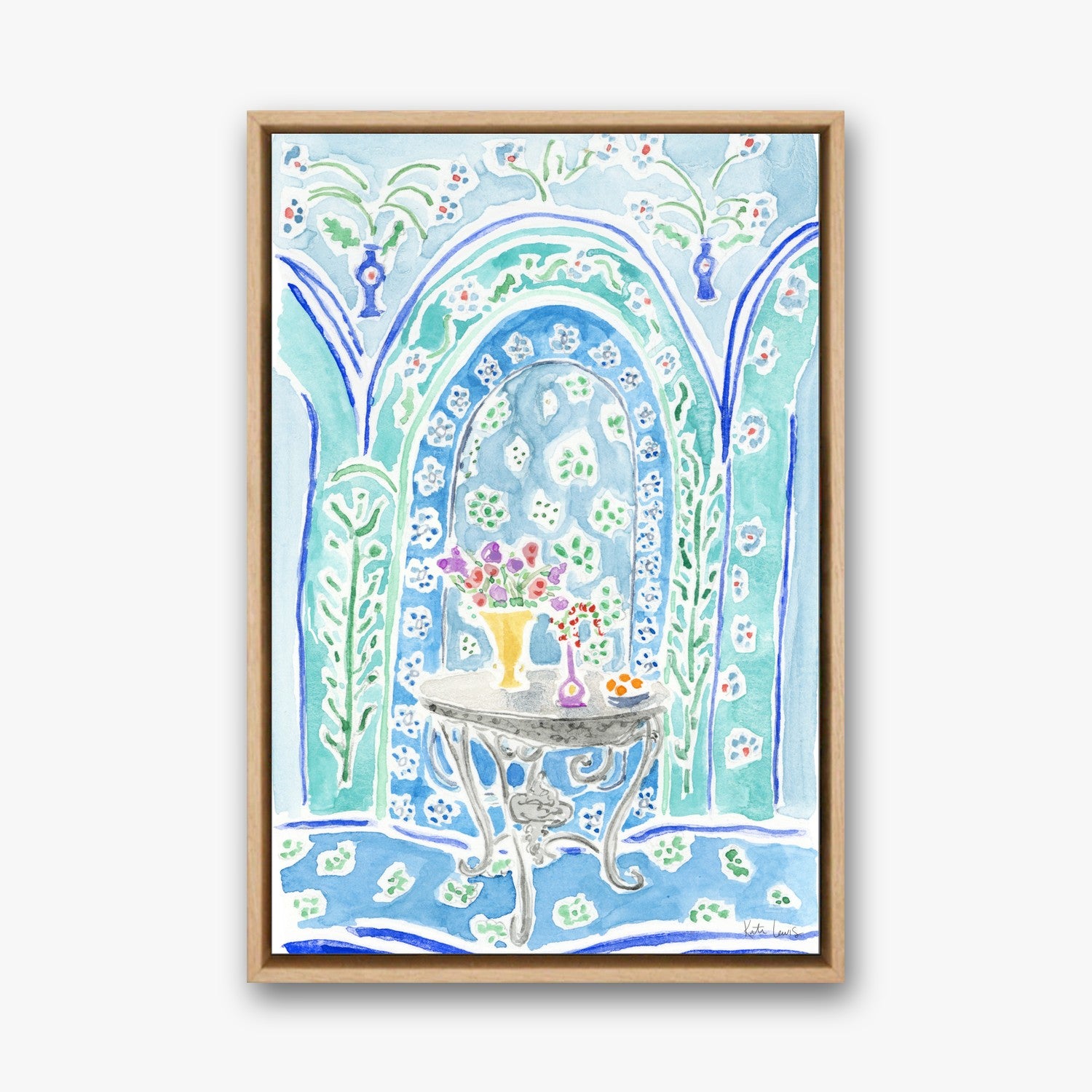 Henri Matisse's Table with Flowers in a natural oak gallery float frame
