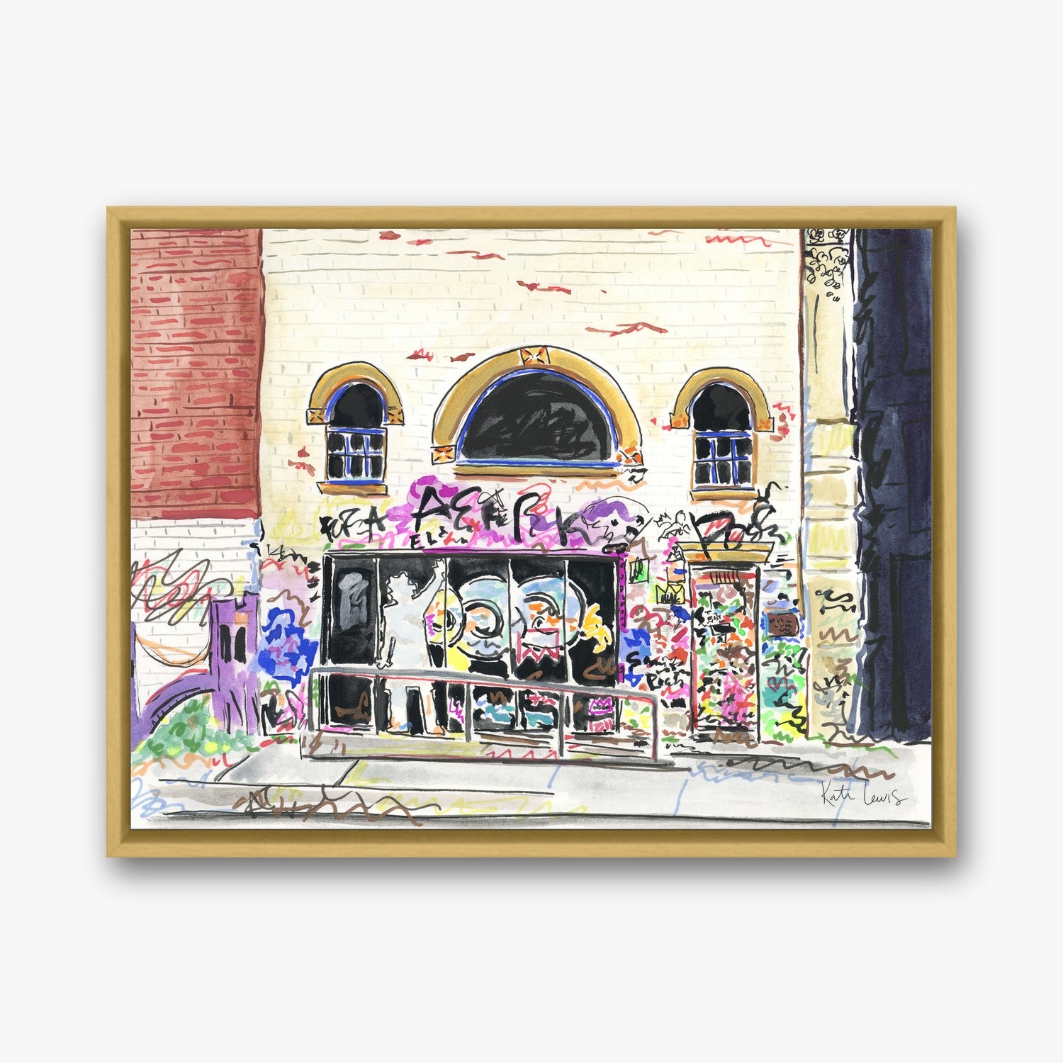 Jean-Michel Basquiat's Studio Exterior in a gold gallery float frame