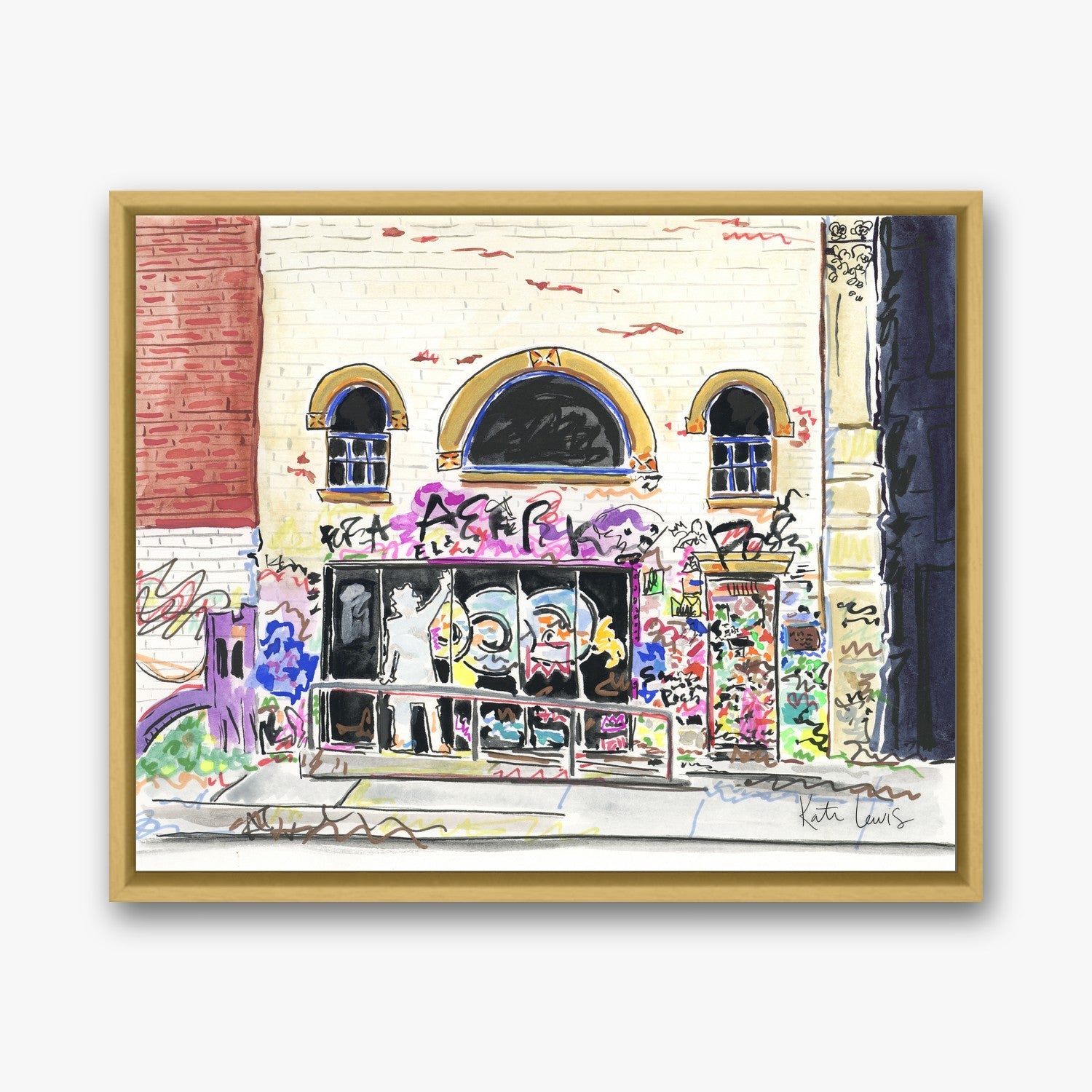 Jean-Michel Basquiat's Studio in a Gold float frame