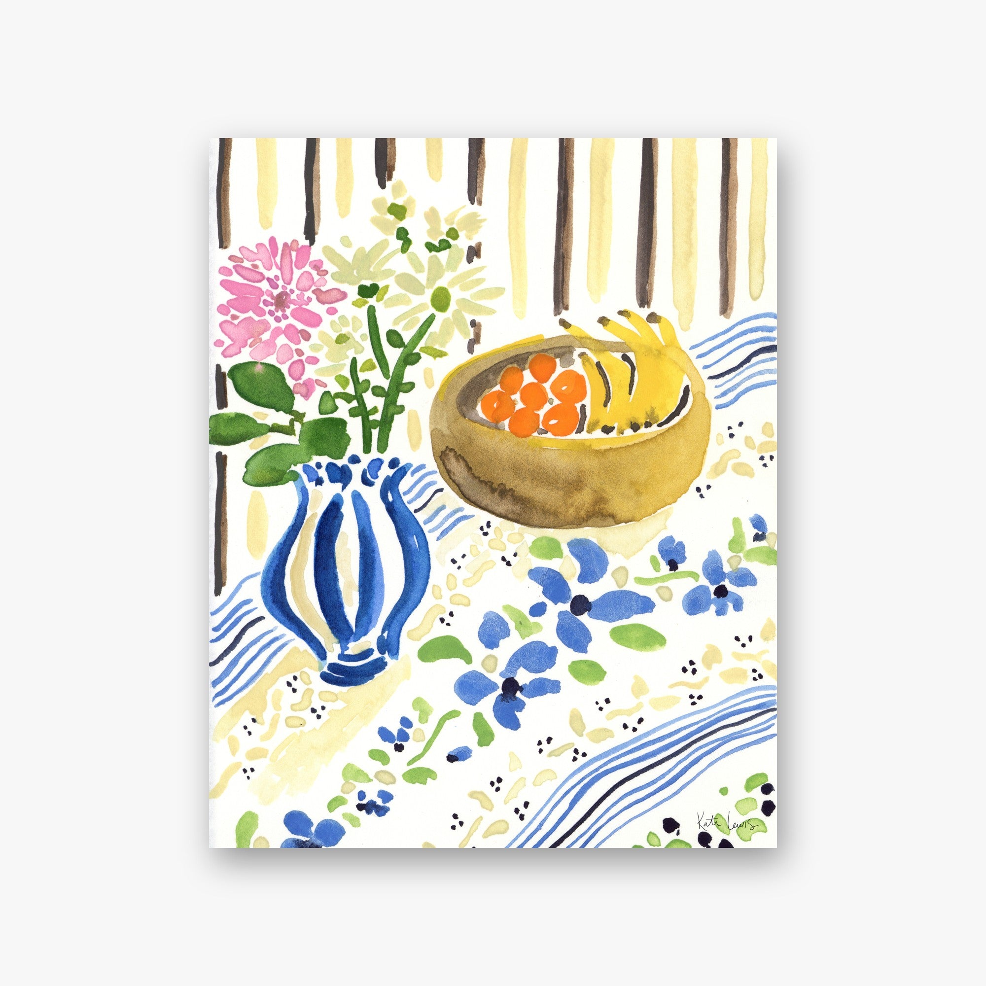 Breakfast in Paris by Kate Lewis — Parisian cafe table with coffee, croissant and carafe overlooking a cobbled street; loose watercolor.