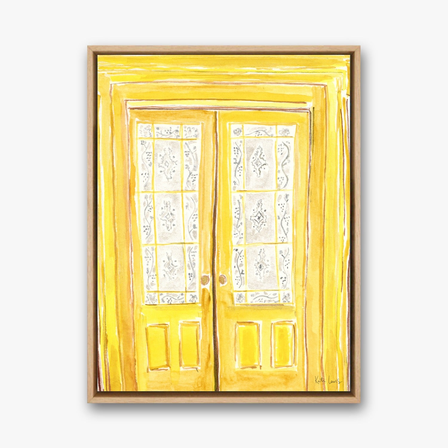 Louise Bourgeois's Yellow Doors in a natural oak gallery float frame