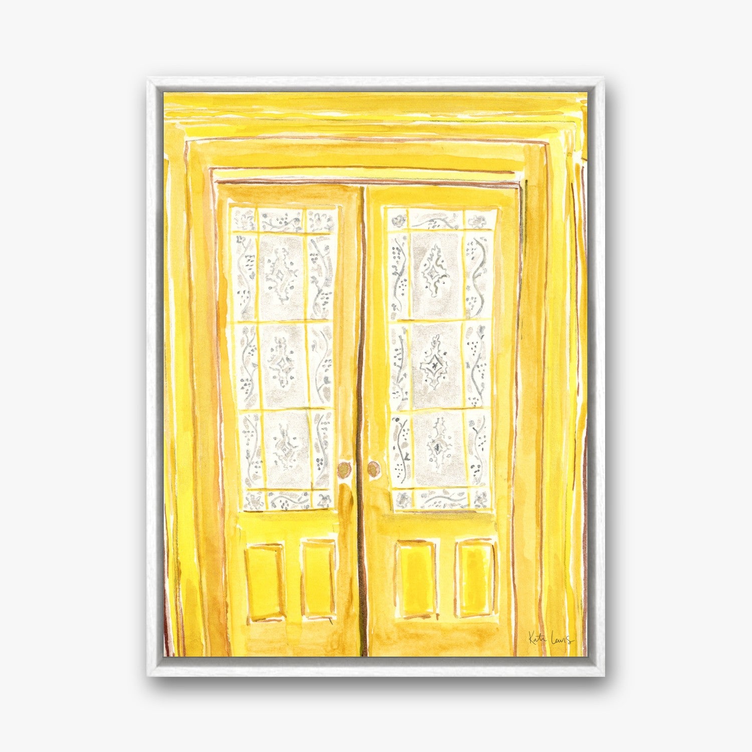 Louise Bourgeois's Yellow Doors in a white gallery float frame