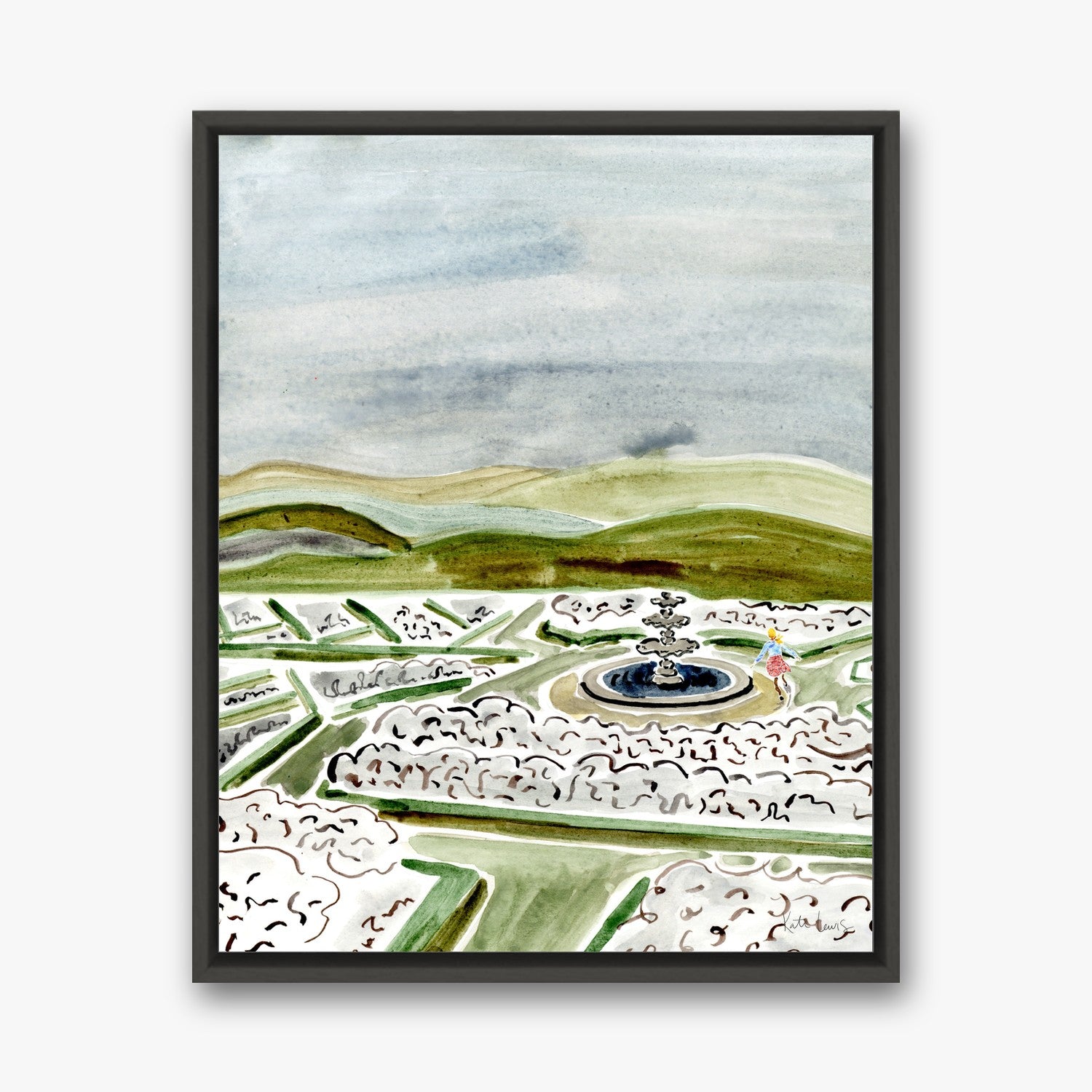 Mary and the Fountain in a black gallery float frame
