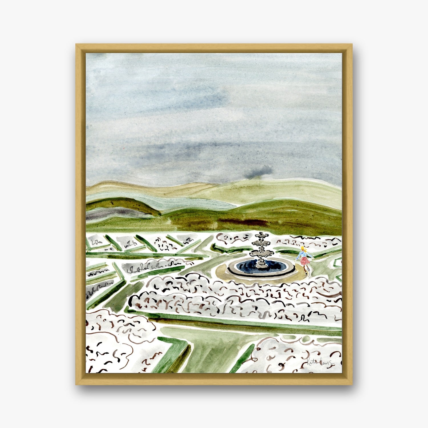 Mary and the Fountain in a gold gallery float frame