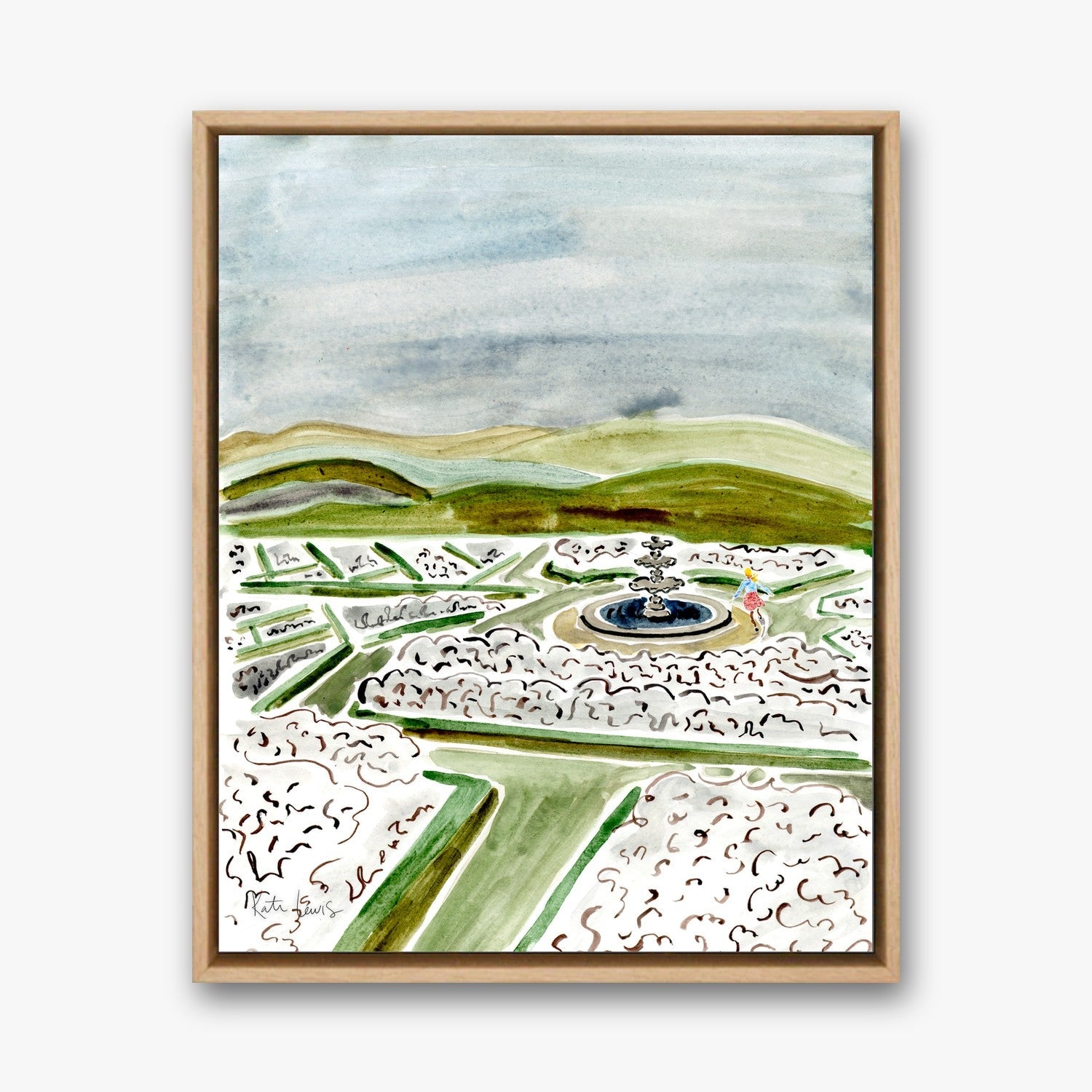 Mary at the Fountain in a Natural Oak float frame