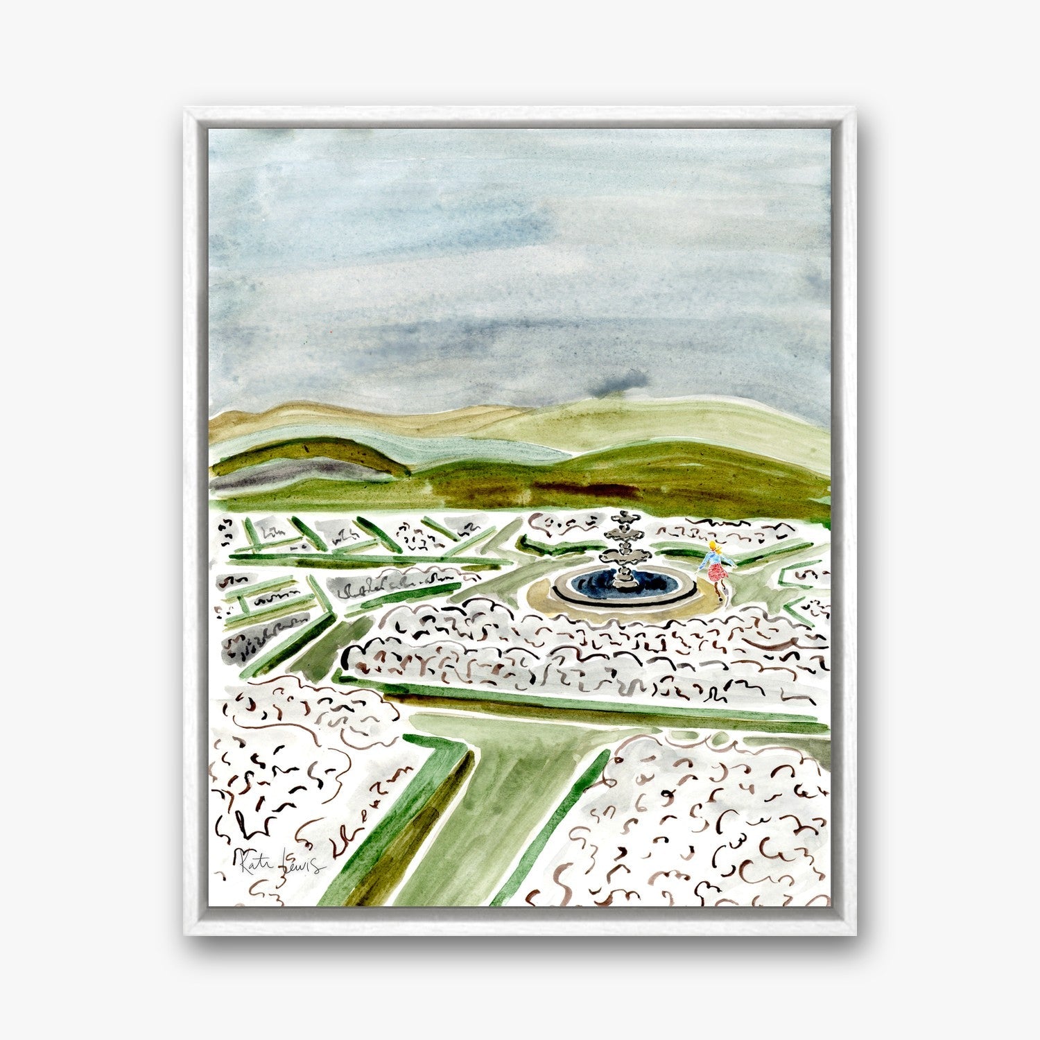 Mary at the Fountain in a White float frame