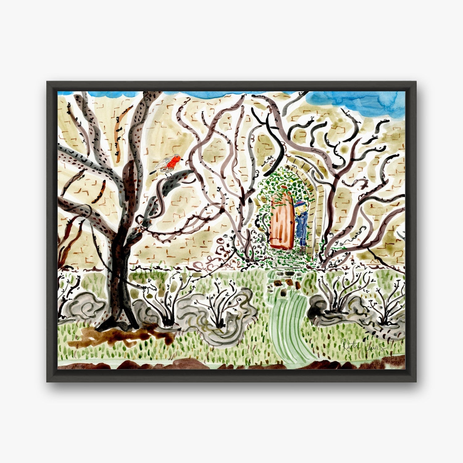Mary Finds the Garden in a black gallery float frame