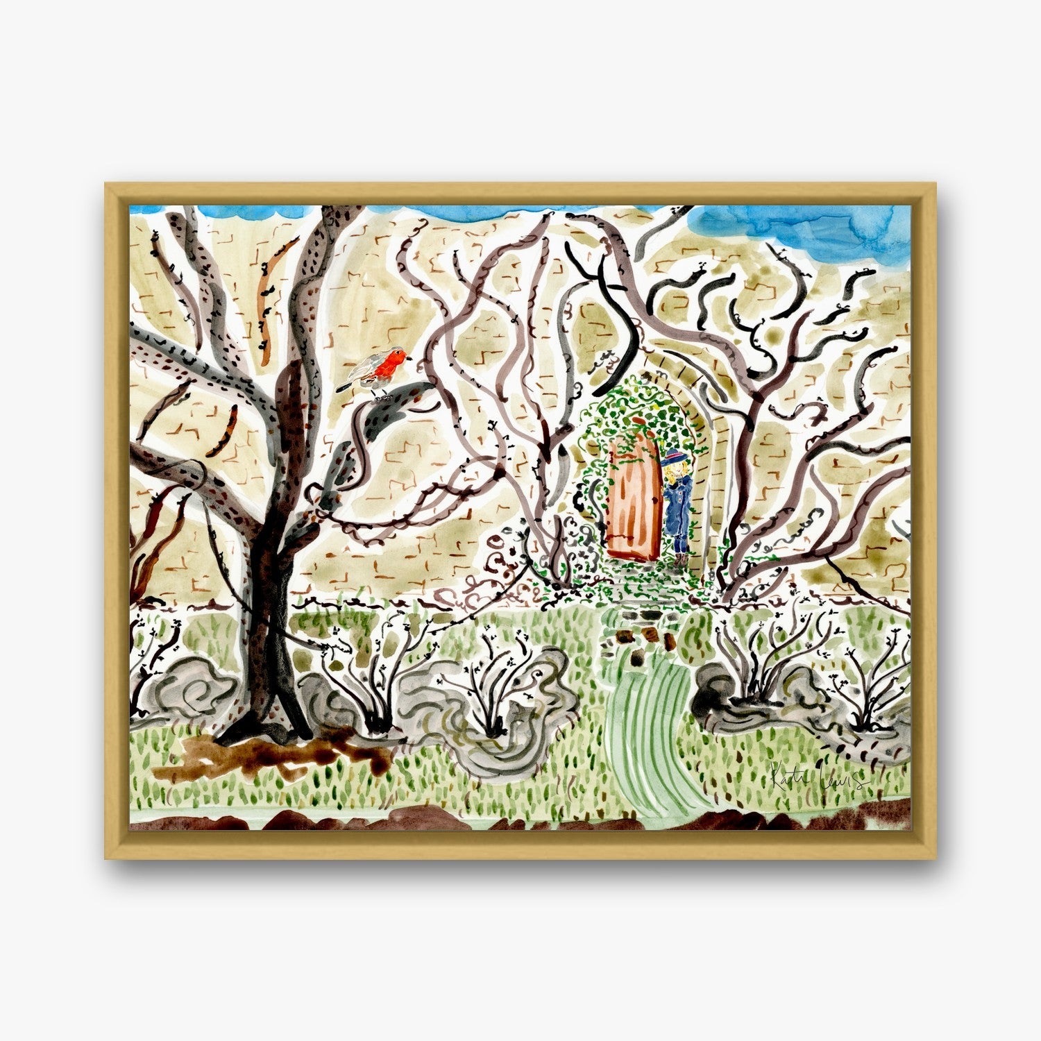 Mary Finds the Garden in a gold gallery float frame