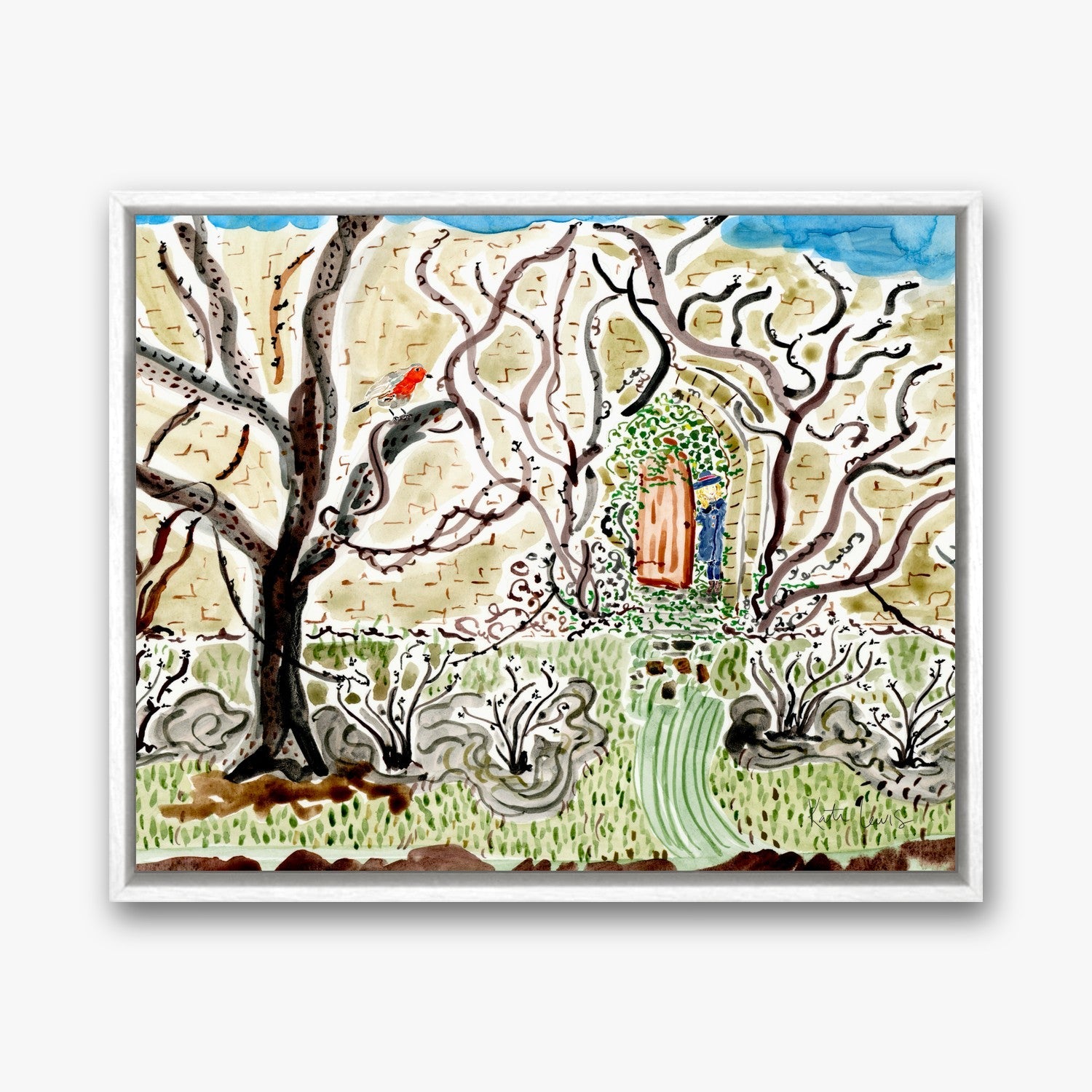 Mary Finds the Garden in a white gallery float frame