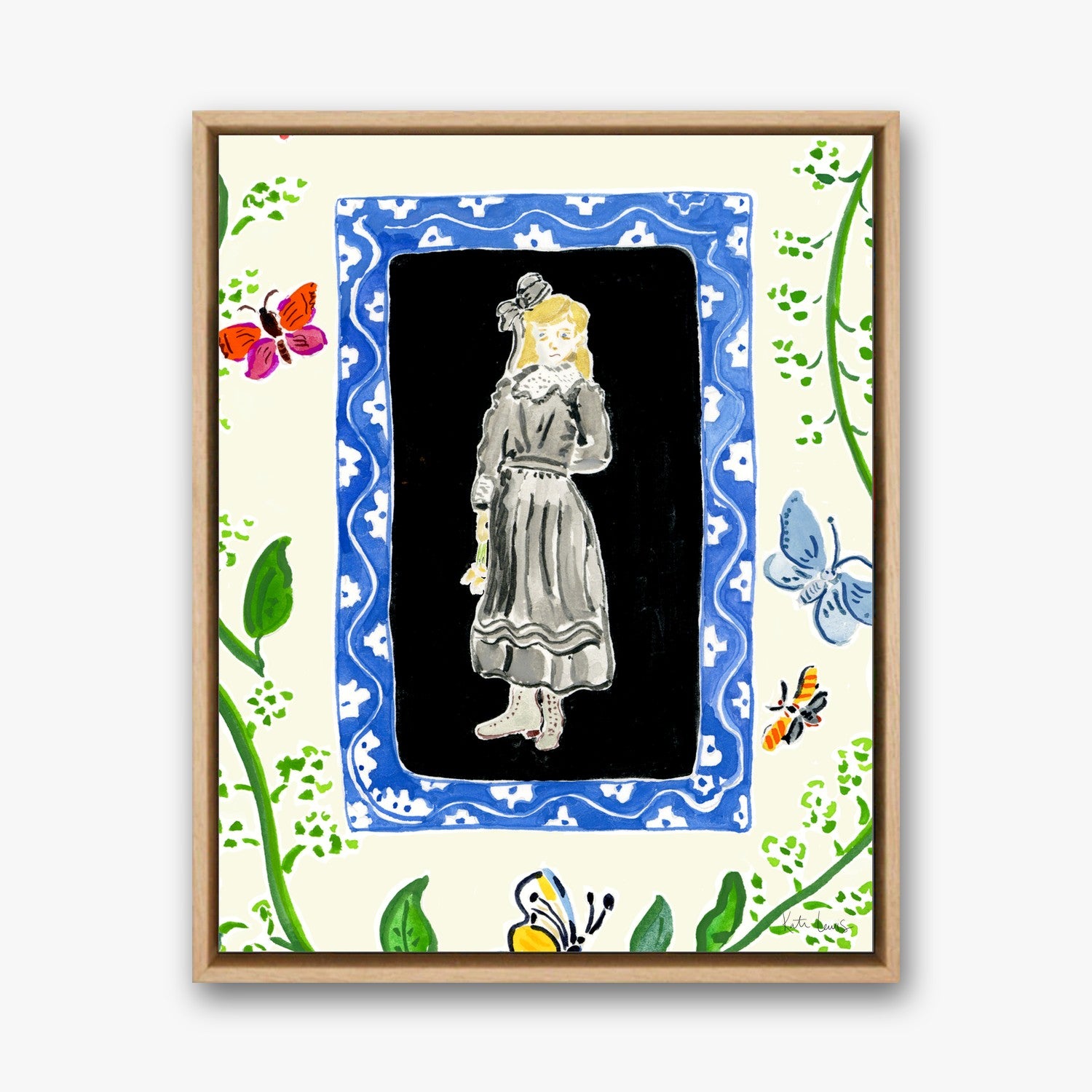 Mary in a Garden of Blooms in a natural oak gallery float frame