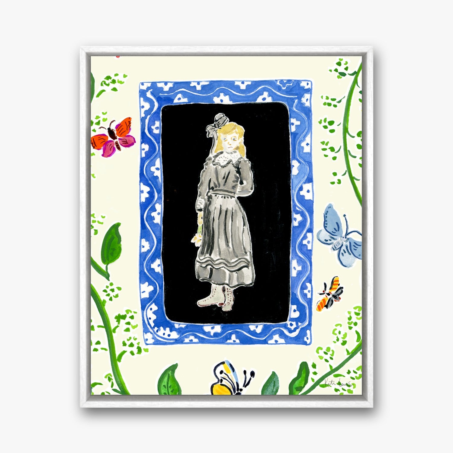 Mary in a Garden of Blooms in a white gallery float frame