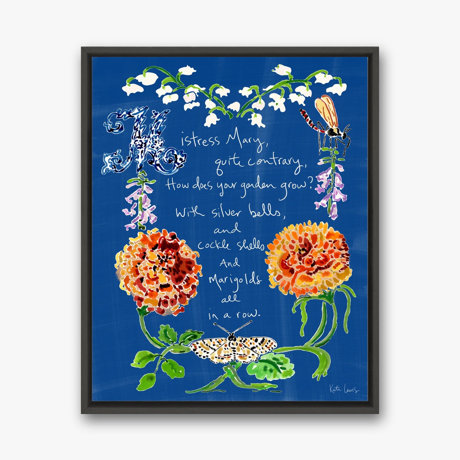 Mary, Mary, Quite Contrary in a black gallery float frame