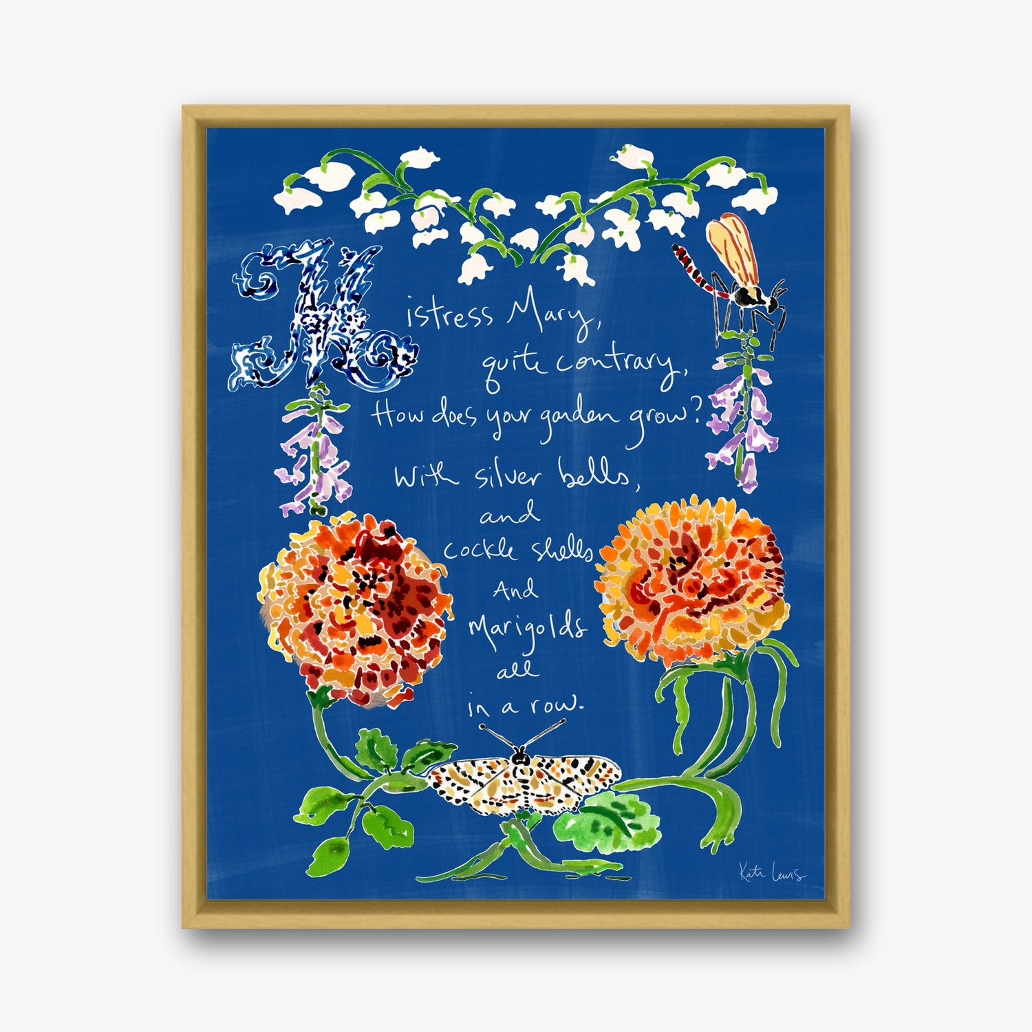 Mary, Mary, Quite Contrary in a gold gallery float frame