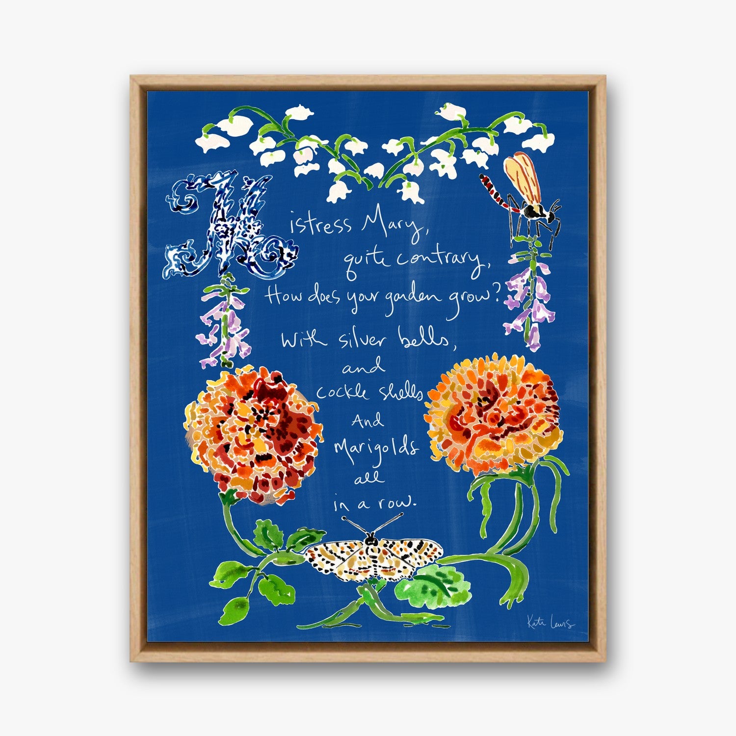 Mary, Mary, Quite Contrary in a natural oak gallery float frame