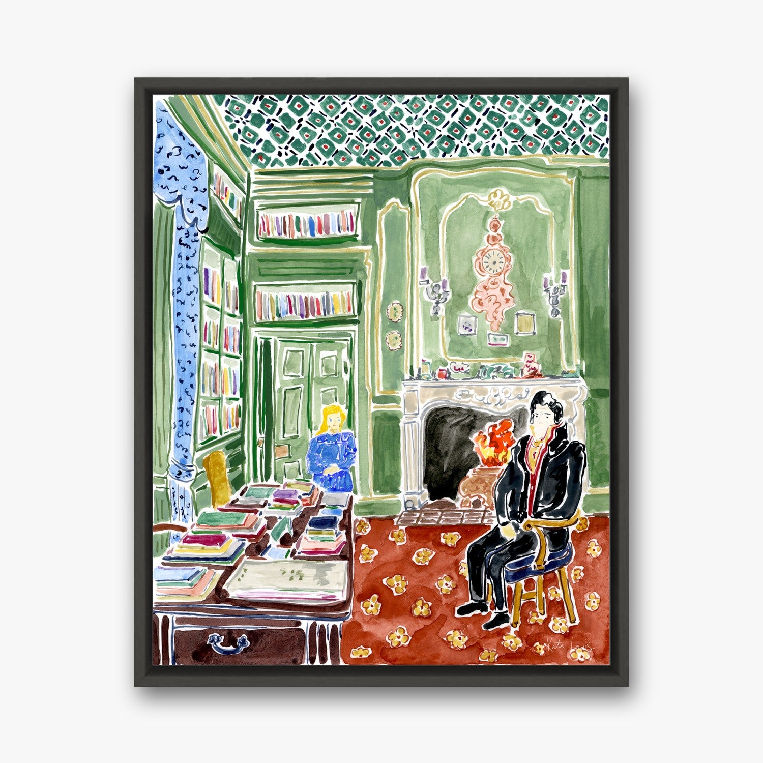 Mary Meets Mr. Craven in a black gallery float frame