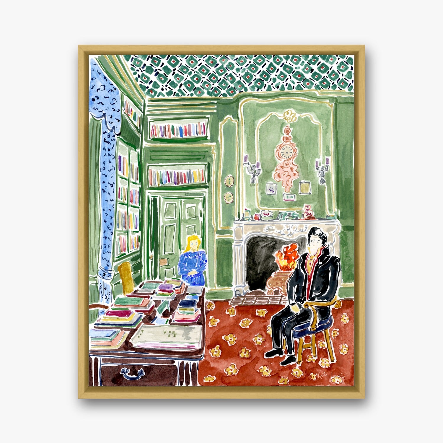 Mary Meets Mr. Craven in a gold gallery float frame