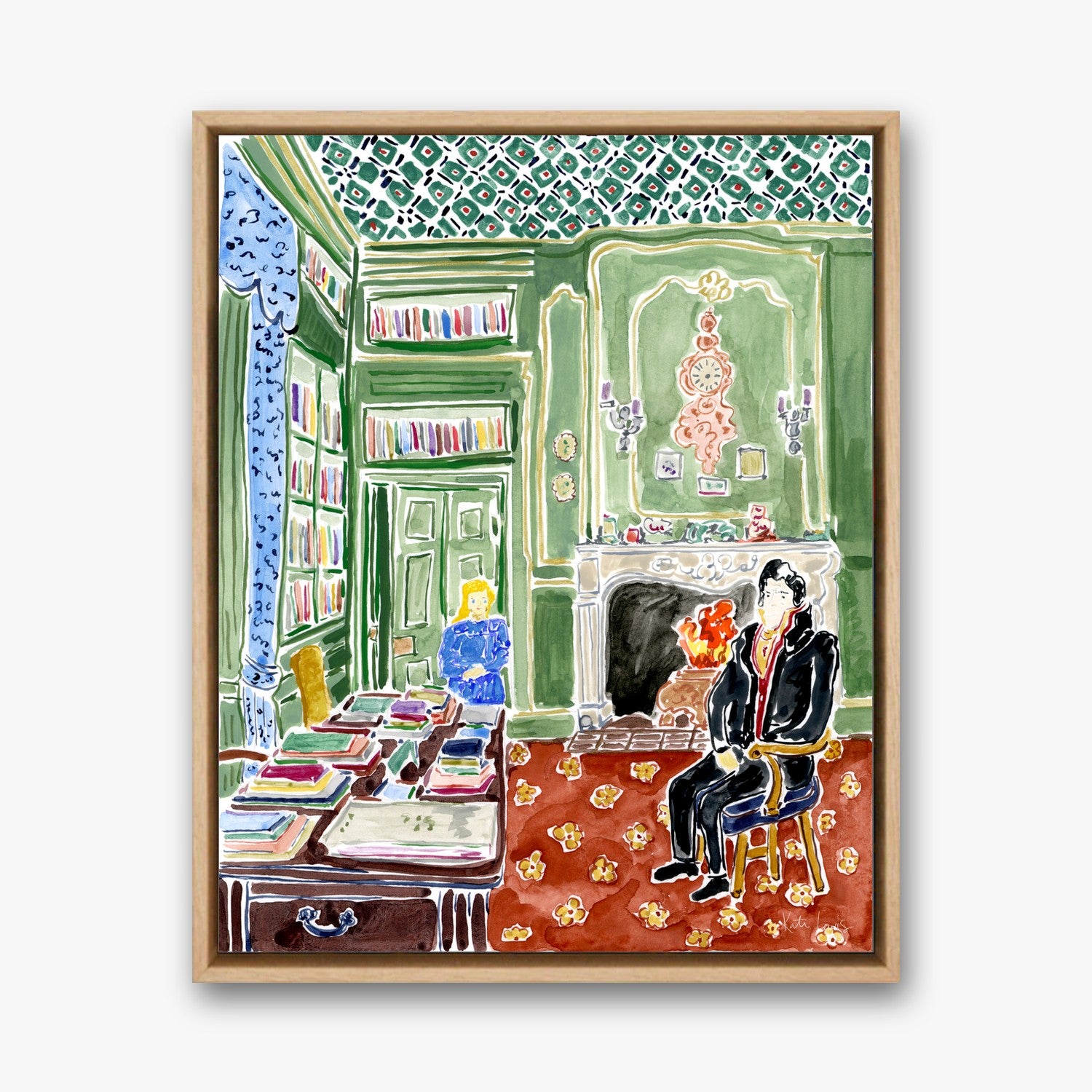Mary Meets Mr. Craven in a natural oak gallery float frame