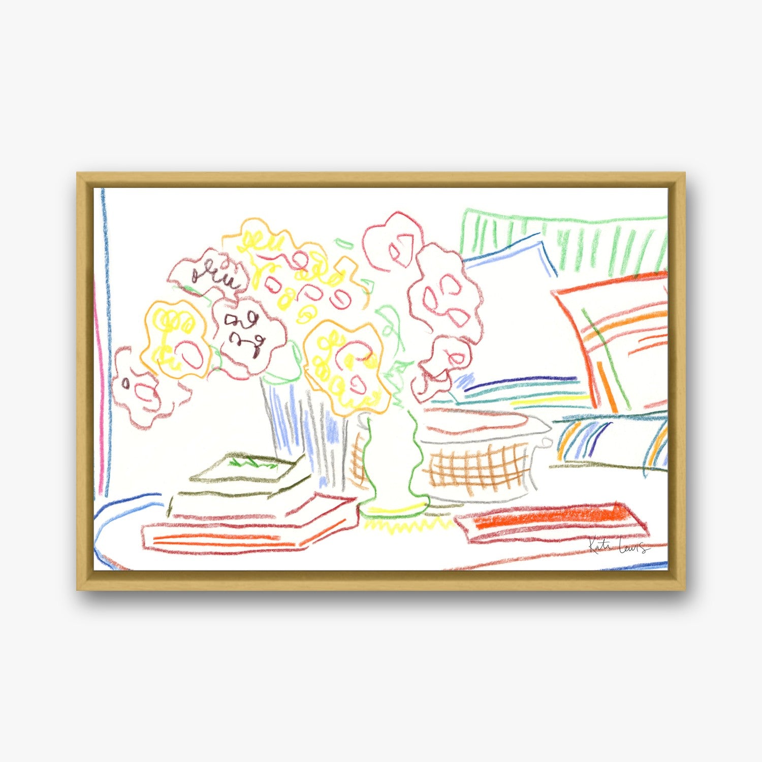 Morning Arrangement in a gold gallery float frame