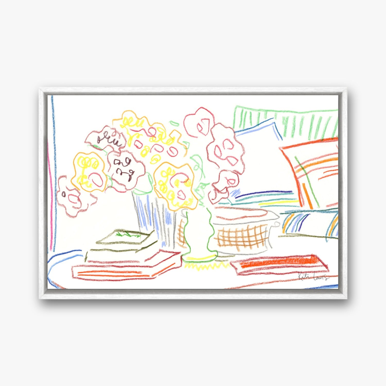 Morning Arrangement in a white gallery float frame