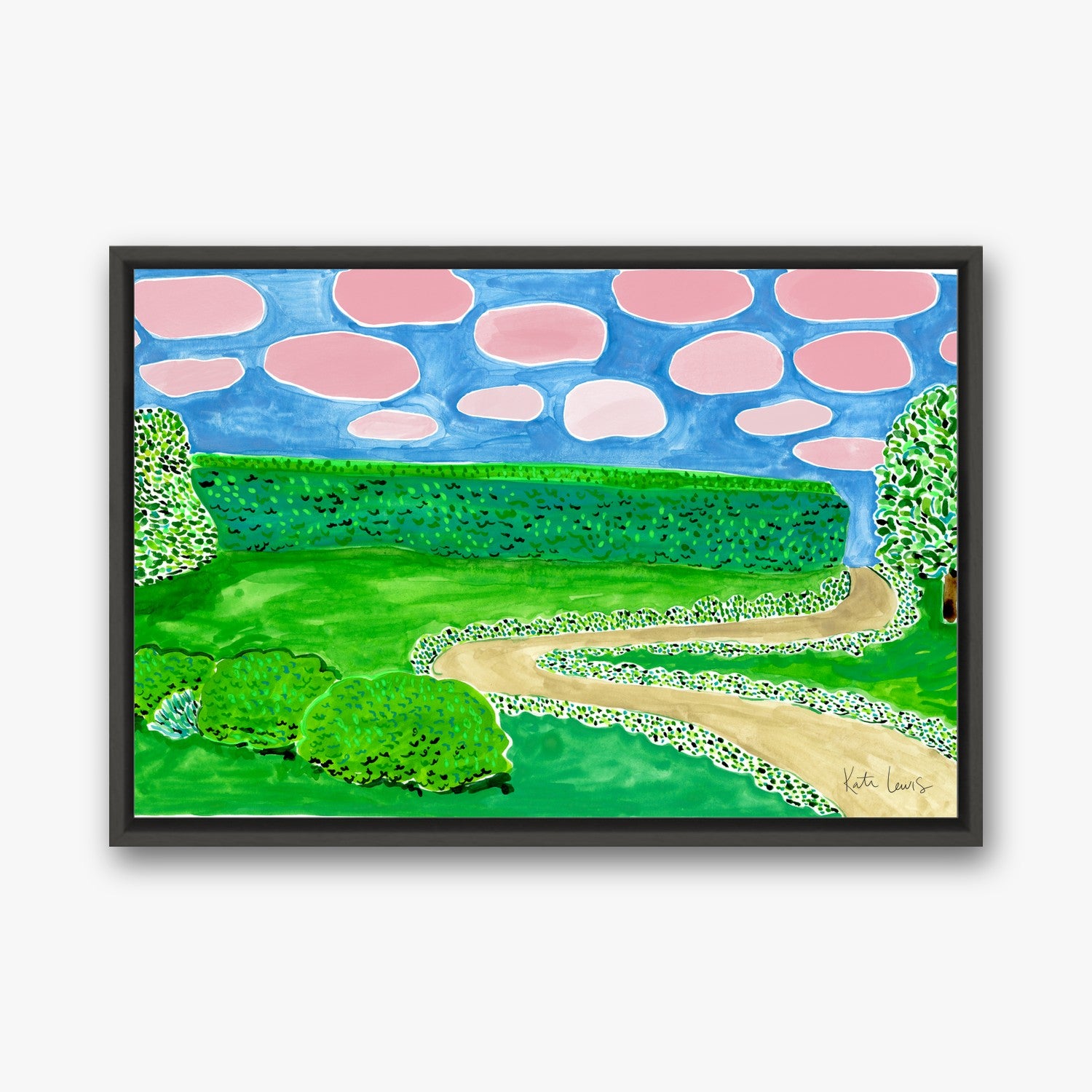 Pink Clouds Over the Moor in a black gallery float frame